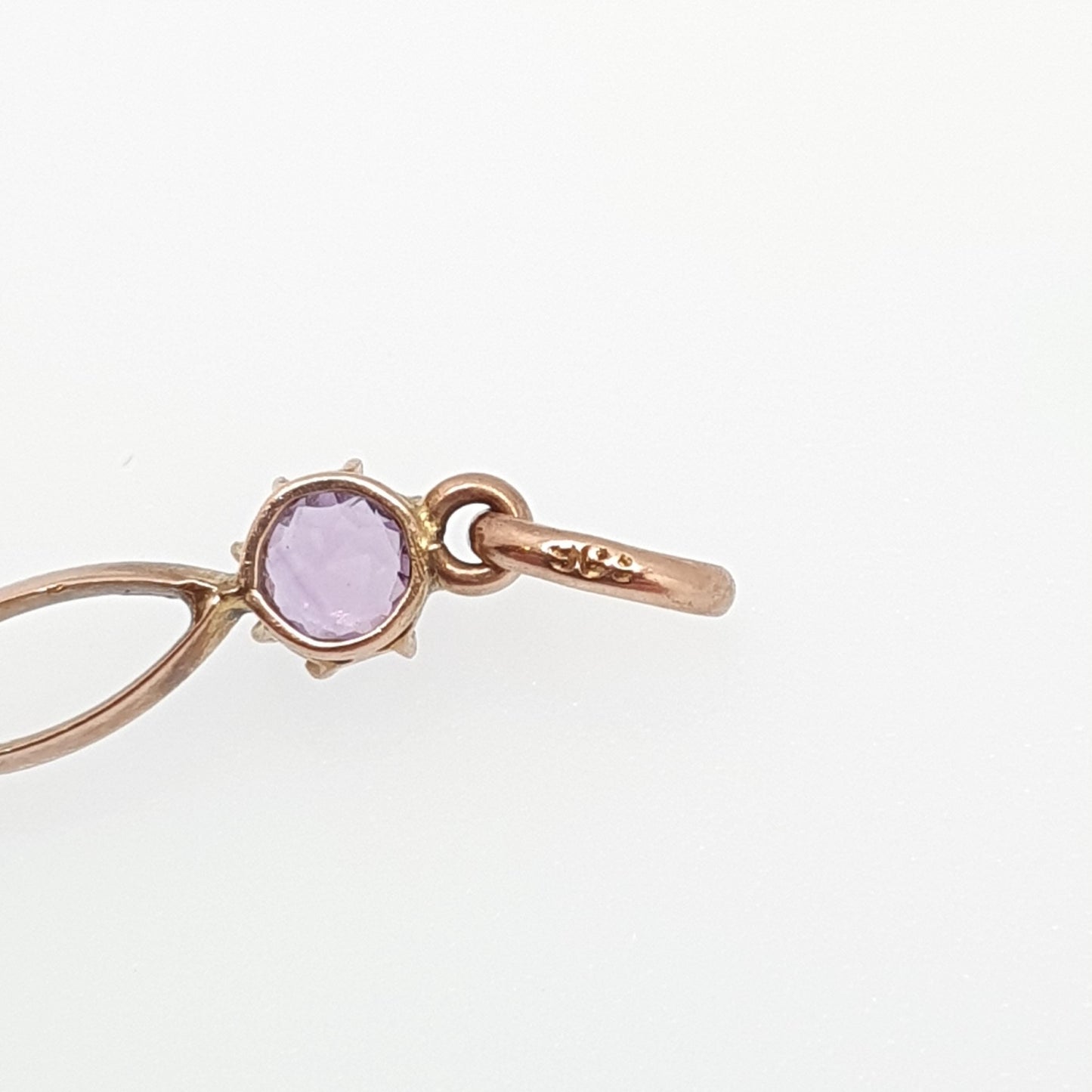 Antique 9ct 9k Gold Amethyst Paste Pendant Seed Pearl Necklace Target Drop Edwardian Openwork 1900s Vintage Jewellery Jewelry