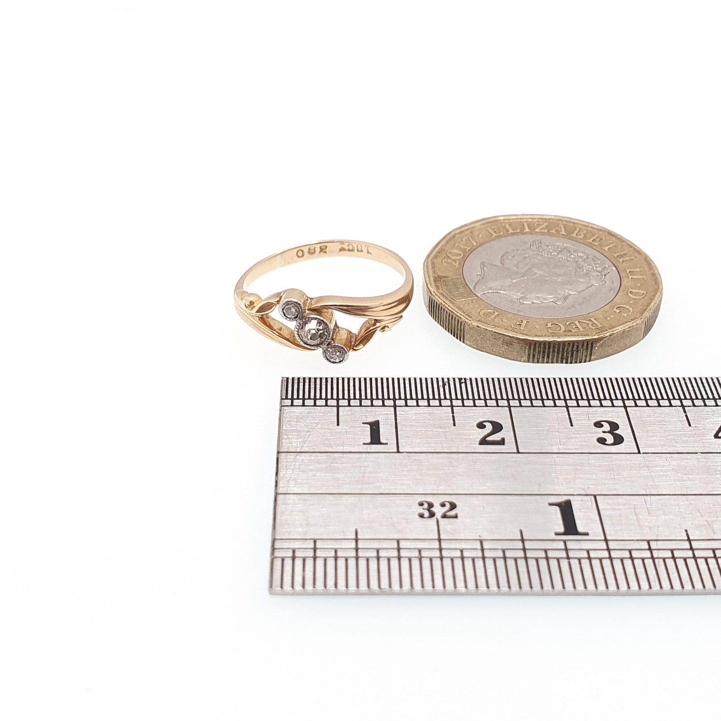 Antique 18ct 18k Gold Diamond Ring Triple Old Cut Trilogy Diagonal 1920s Fine Estate Solid 750 Womens Jewelry Jewellery