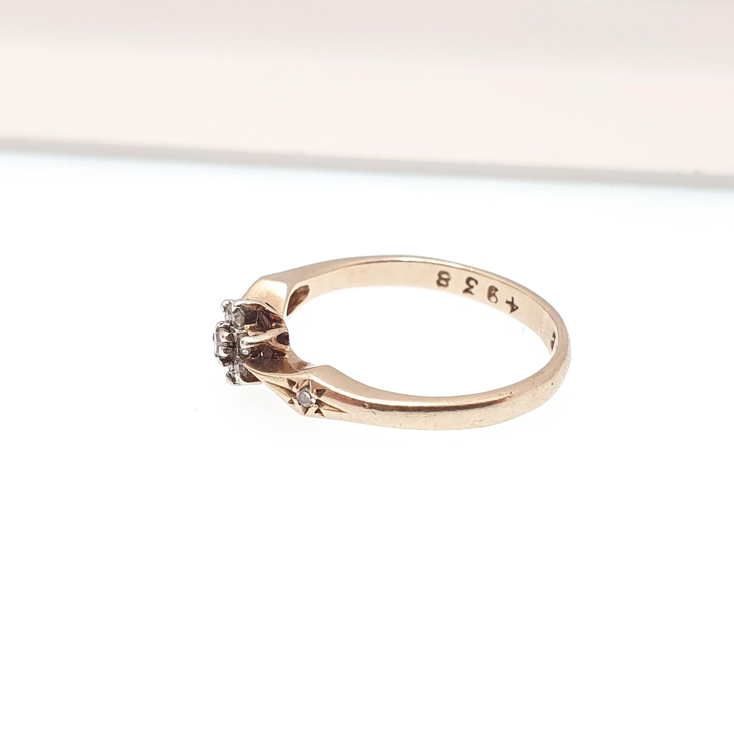 Vintage 9ct 9k Diamond Gold Ring Cluster Natural Diamonds Solid 375 Sparkly Genuine Real Gemstone Jewelry Jewellery