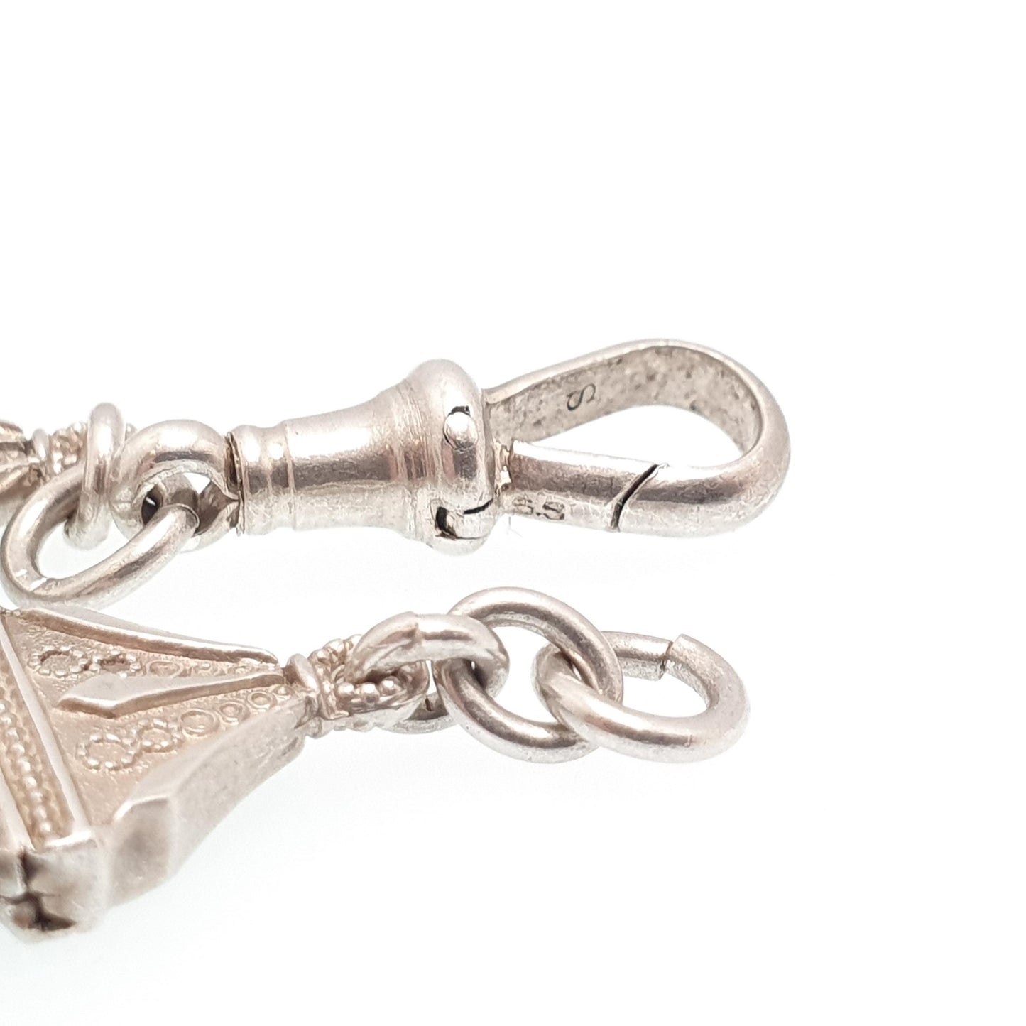 Antique Victorian Sterling Silver Albertina Bracelet Heart Belcher Link Engraved Chain 16.55g 21cm Aesthetic Vintage Gift Jewelry Jewellery