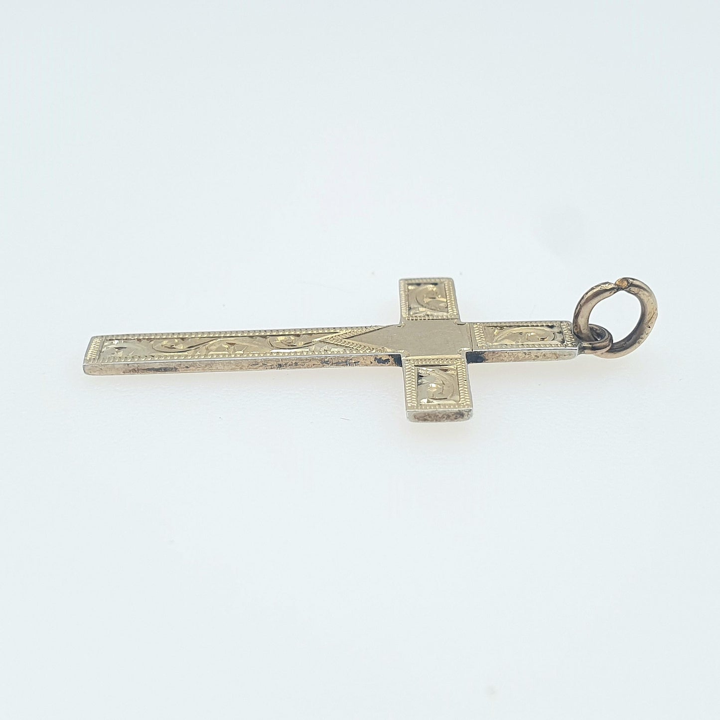 Antique 9ct Gold Front Solid Silver Crucifix Cross Pendant Hand Engraved Catholic Christian Religious Mens Womens Jewelry Jewellery