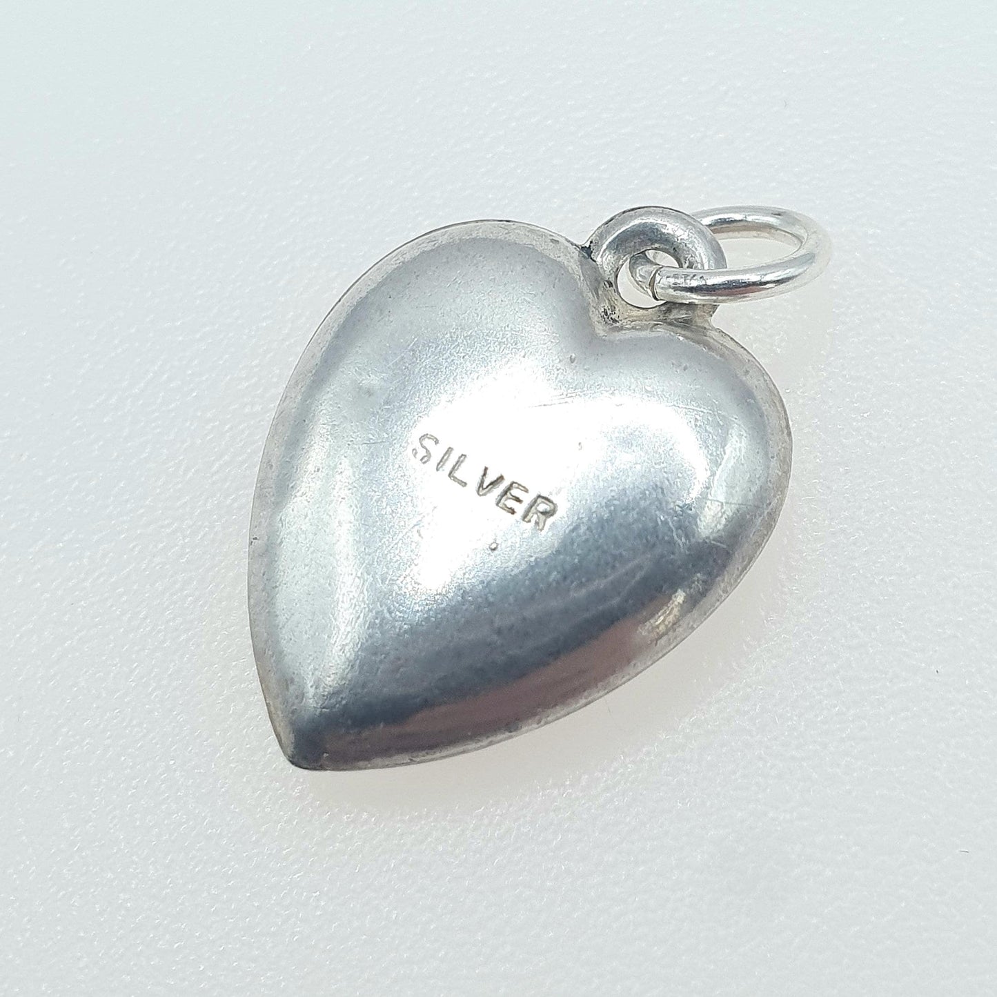 Antique Solid Silver Bird Heart Charm Pendant Small Gift Cute Unisex Vintage Womens Necklace Jewellery Jewelry