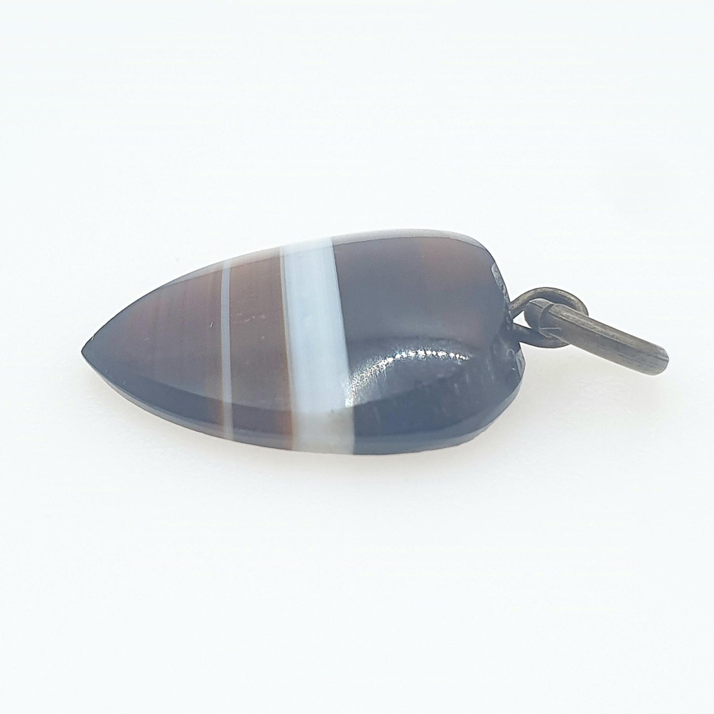 Antique Victorian Humbug Agate Heart Pendant Veined Striped Quartz Gemstone Love Vintage Jewellery Necklace Jewelry