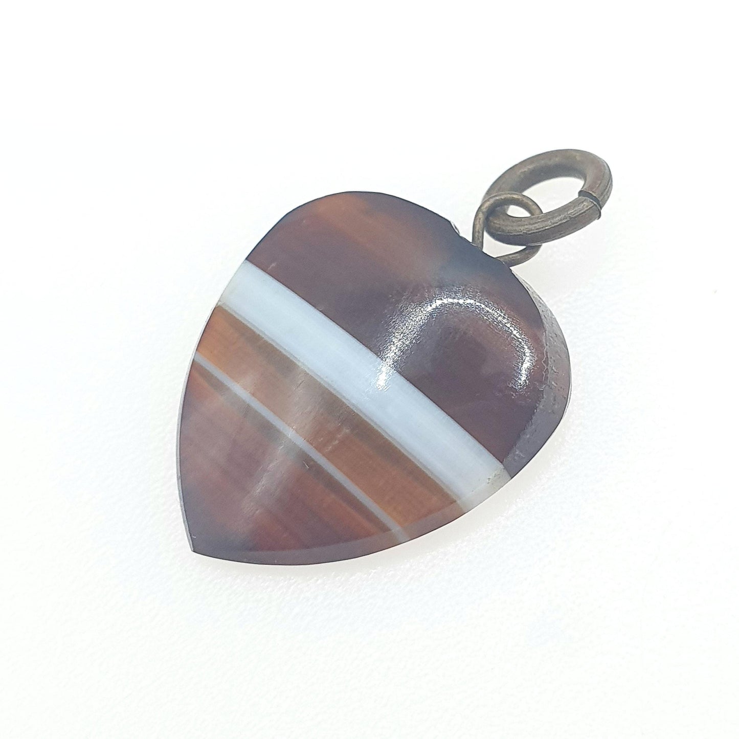 Antique Victorian Humbug Agate Heart Pendant Veined Striped Quartz Gemstone Love Vintage Jewellery Necklace Jewelry