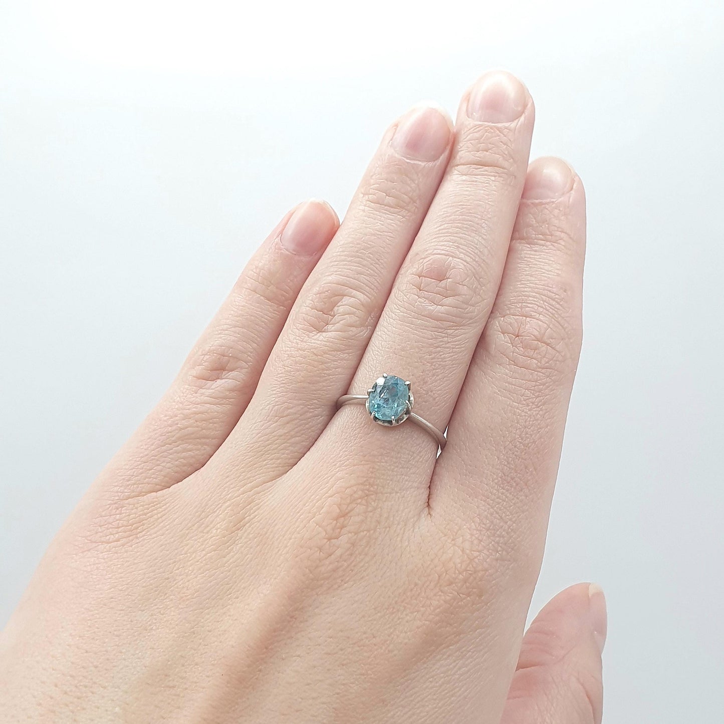 Vintage Sterling Silver Natural Swiss Topaz Solitaire Ring Oval Cut Sky Blue Gemstone Solid 925 Womens Ladies Jewelry