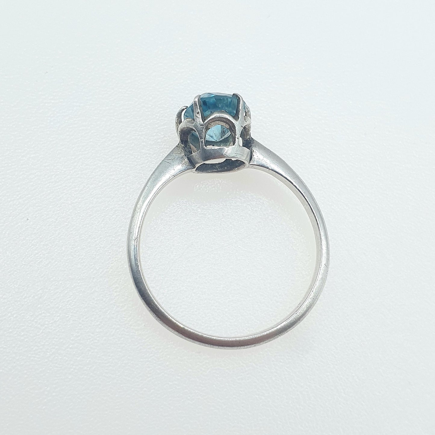 Vintage Sterling Silver Natural Swiss Topaz Solitaire Ring Oval Cut Sky Blue Gemstone Solid 925 Womens Ladies Jewelry