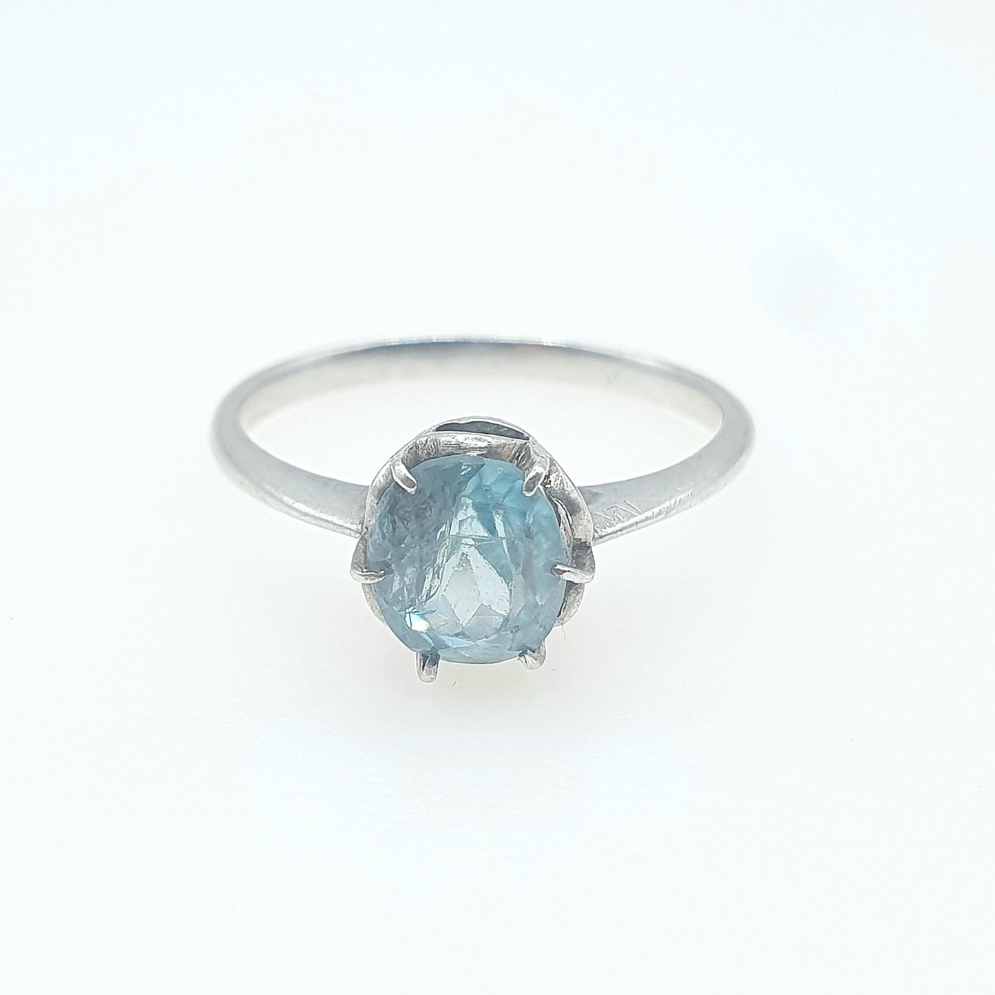 Vintage Sterling Silver Natural Swiss Topaz Solitaire Ring Oval Cut Sky Blue Gemstone Solid 925 Womens Ladies Jewelry