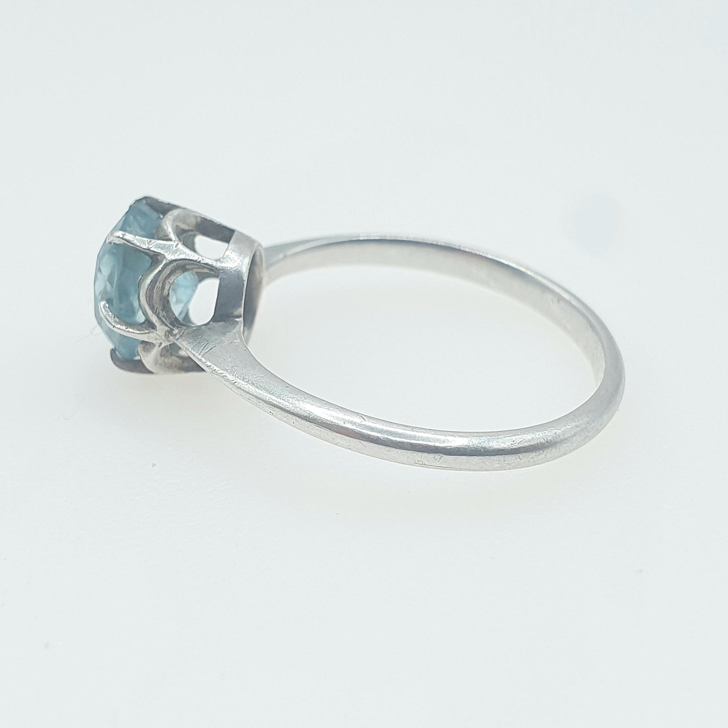 Vintage Sterling Silver Natural Swiss Topaz Solitaire Ring Oval Cut Sky Blue Gemstone Solid 925 Womens Ladies Jewelry