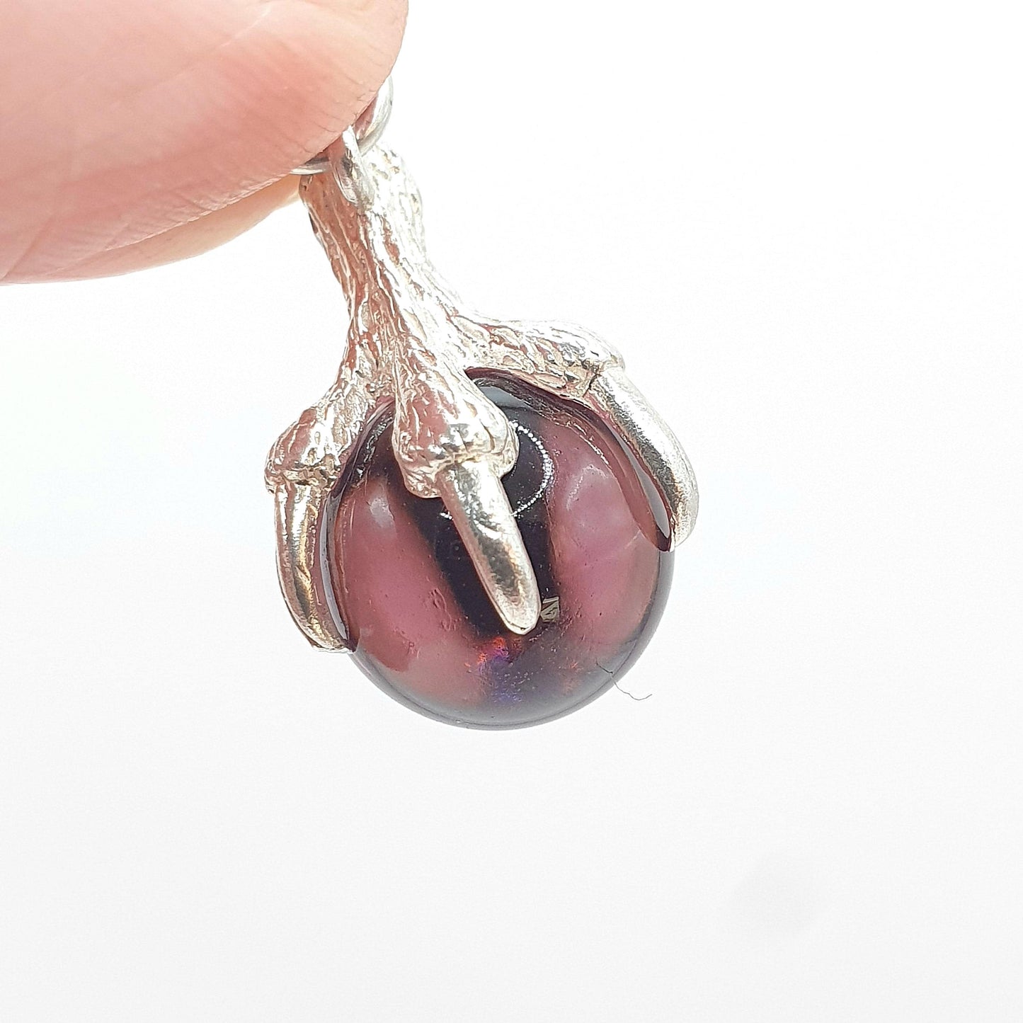 Vintage Solid Silver Amethyst Crystal Eagle Claw & Ball Pendant Charm Necklace Womens Mens Unisex Jewelry Jewellery