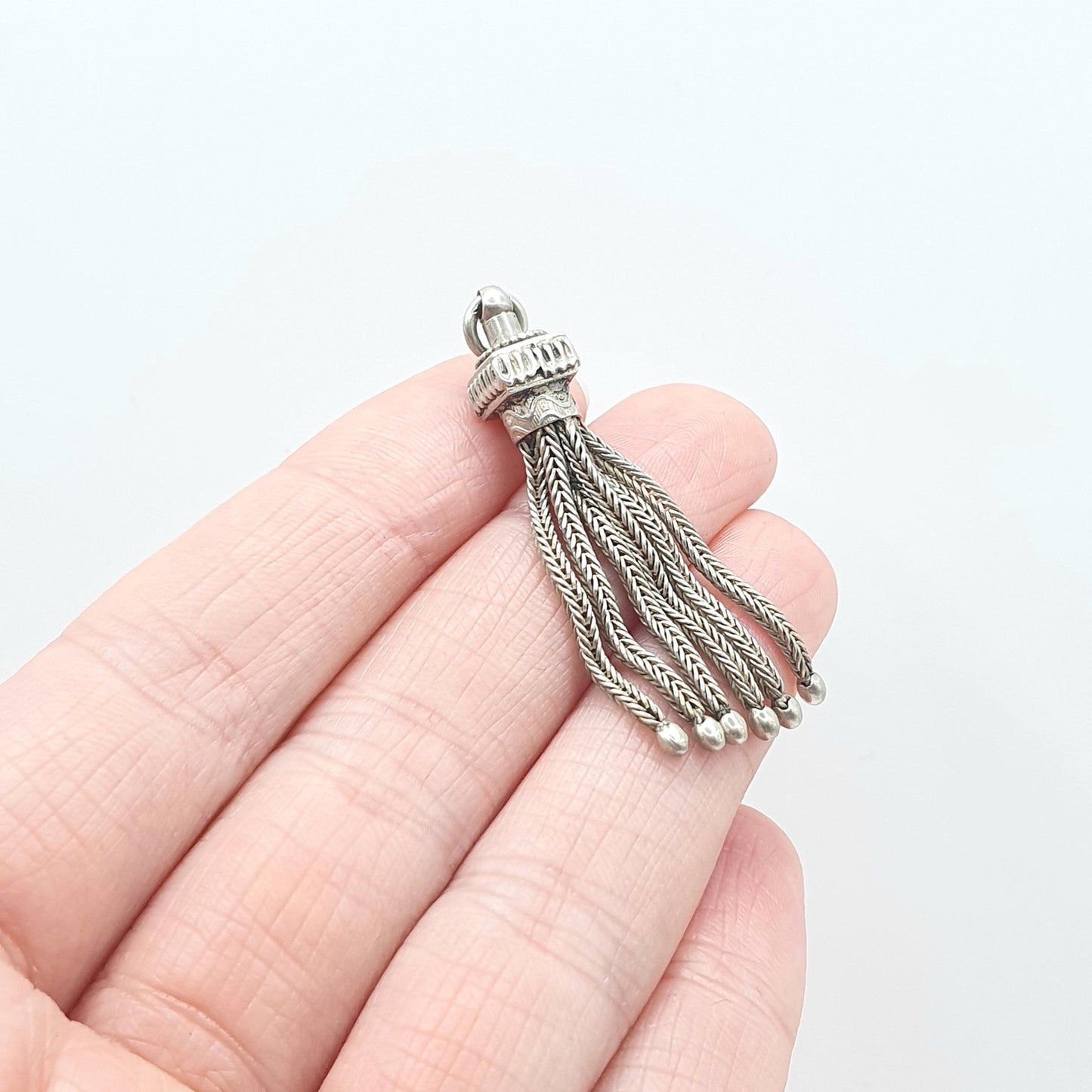 Antique Victorian Solid Silver Tassel Fob Pendant Square Shape Albertina Chain Fob Charm Foxtail Mens Womens Jewellery Jewelry