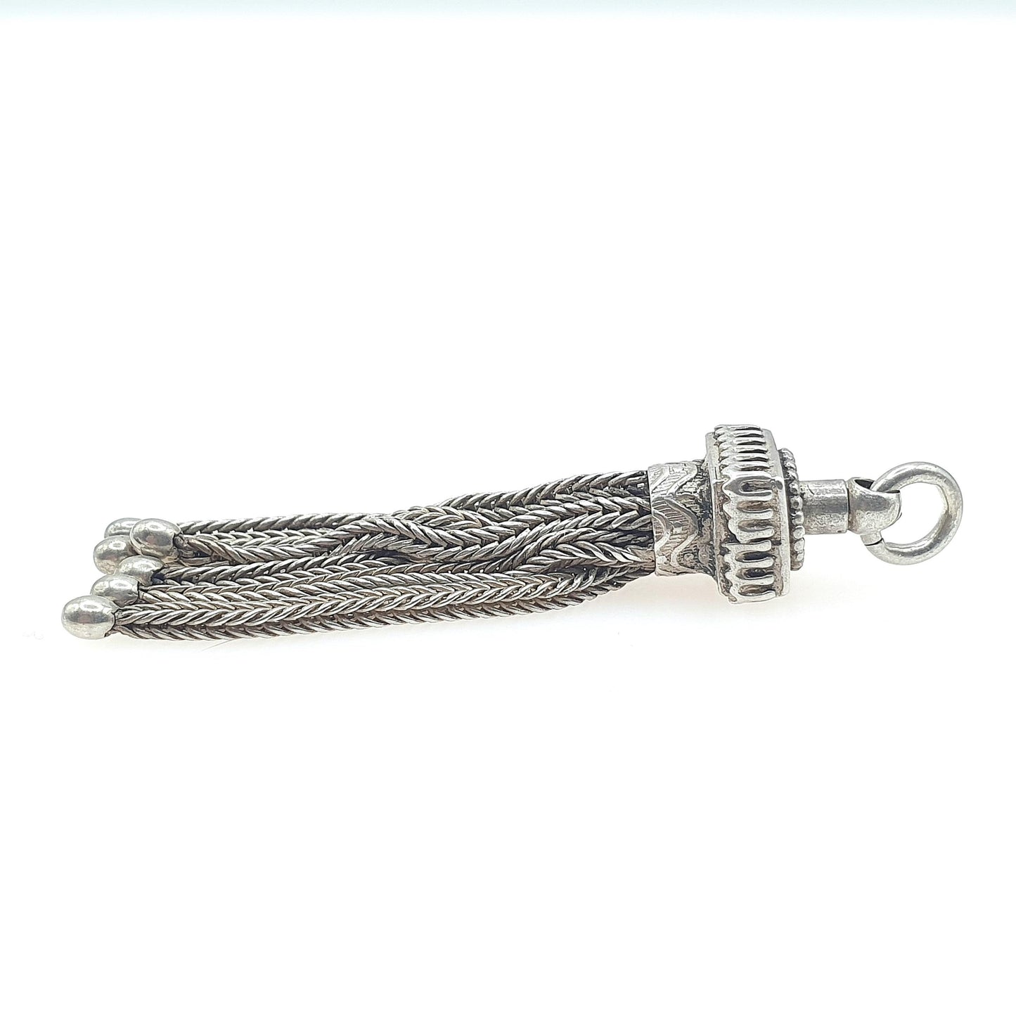 Antique Victorian Solid Silver Tassel Fob Pendant Square Shape Albertina Chain Fob Charm Foxtail Mens Womens Jewellery Jewelry