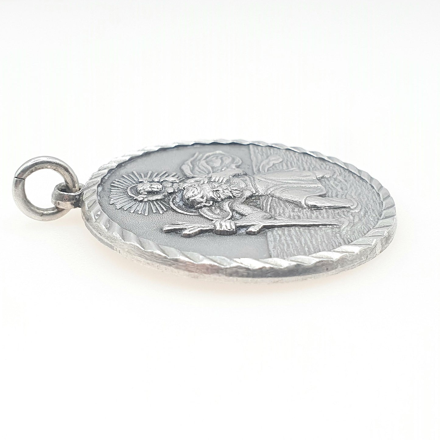 Vintage Sterling Silver Very Large St Christopher Pendant Necklace Huge Massive Heavy Travel Jewellery Jewelry Men Women Unisex