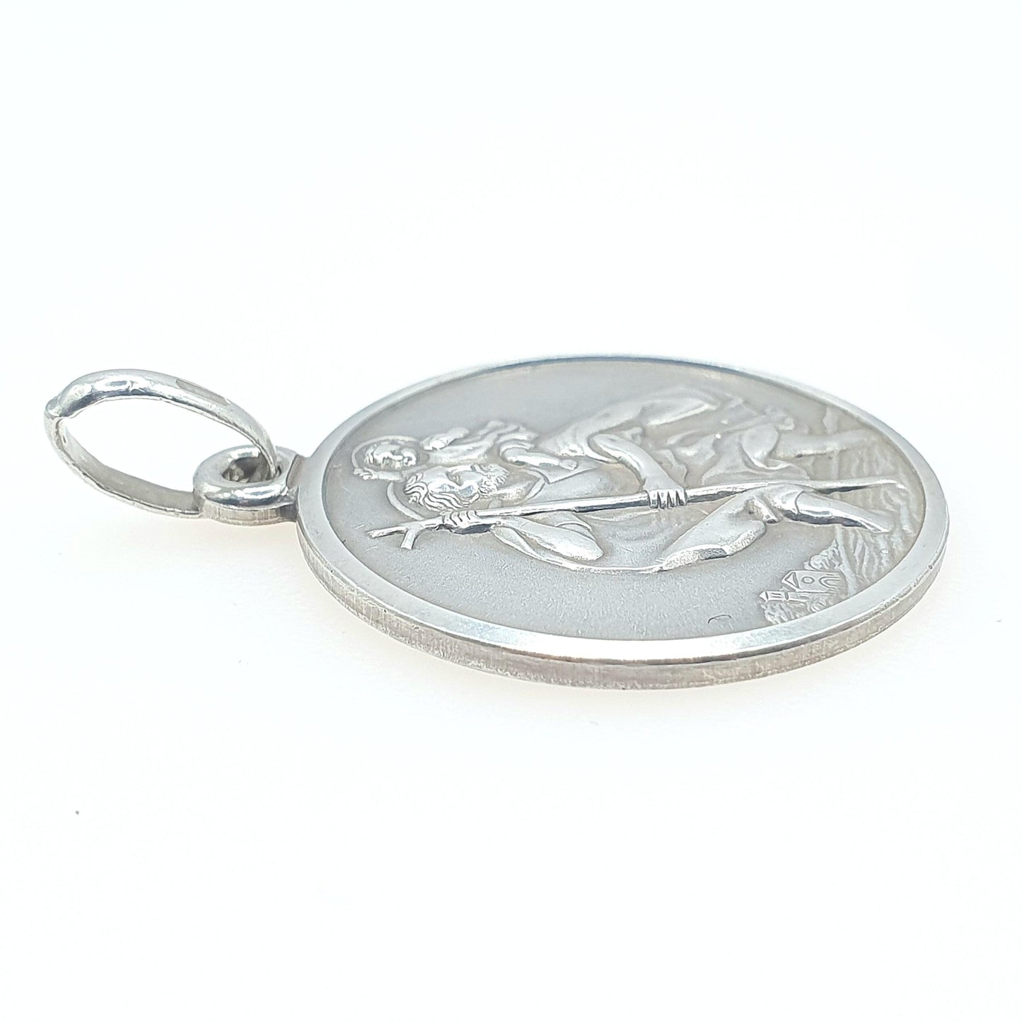 Vintage Sterling Silver St Christopher Pendant Necklace Car on Reverse Mountains Saint Double Sided Jewellery Jewelry Men Women Unisex