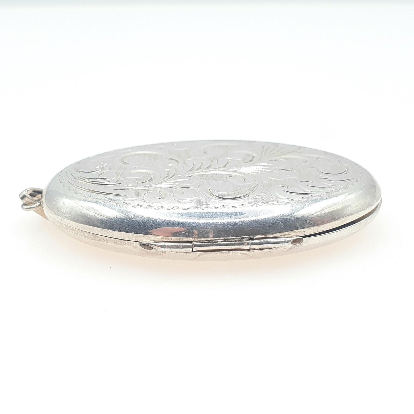 Vintage Sterling Silver Large Locket Oval Shape Engraved Front Pendant Necklace Retro Jewelry Womens Jewellery Men’s Unisex