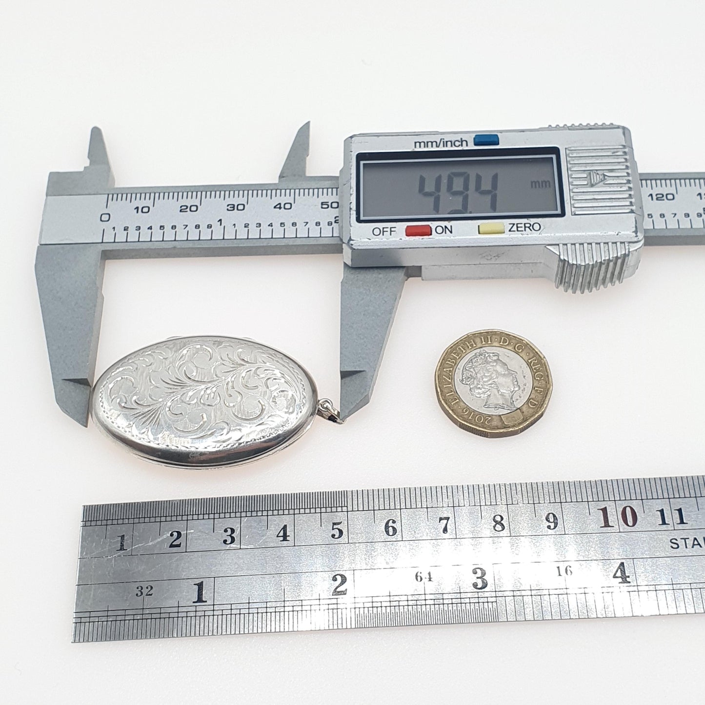 Vintage Sterling Silver Large Locket Oval Shape Engraved Front Pendant Necklace Retro Jewelry Womens Jewellery Men’s Unisex