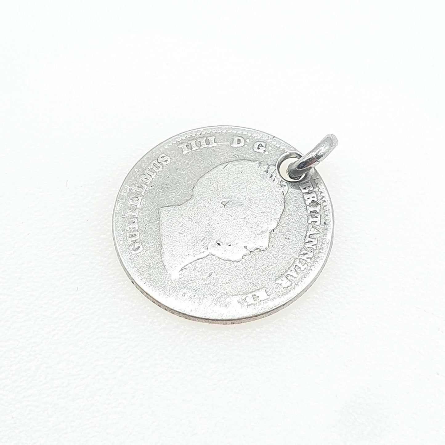 Antique Sterling Silver William IV Four Pence Coin Pendant Necklace 1836 Groat British Charm Vintage Mens Womens 1800s Jewelry Jewellery