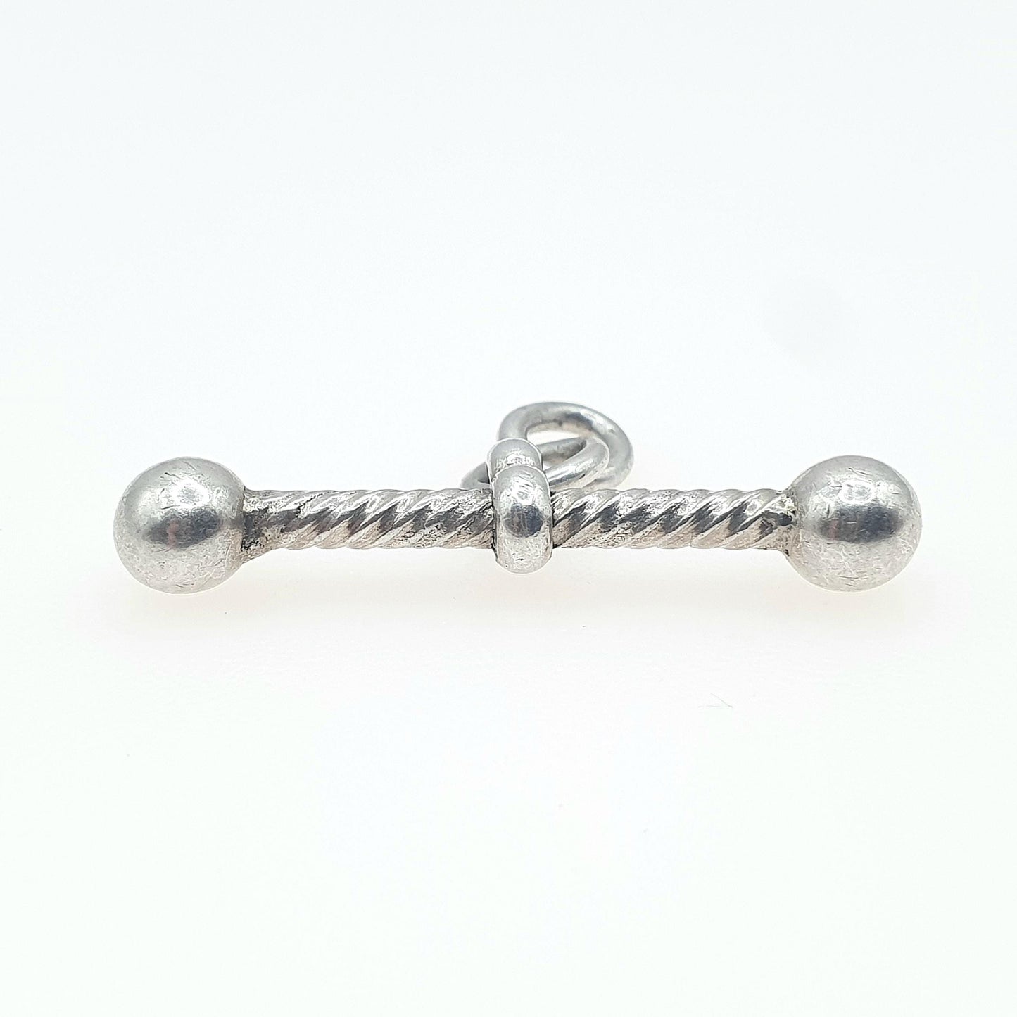 Antique Victorian Solid Silver T Bar Pendant Necklace Twisted Ball Ends, Albertina Charm Vintage Womens Jewelry Jewellery Unisex