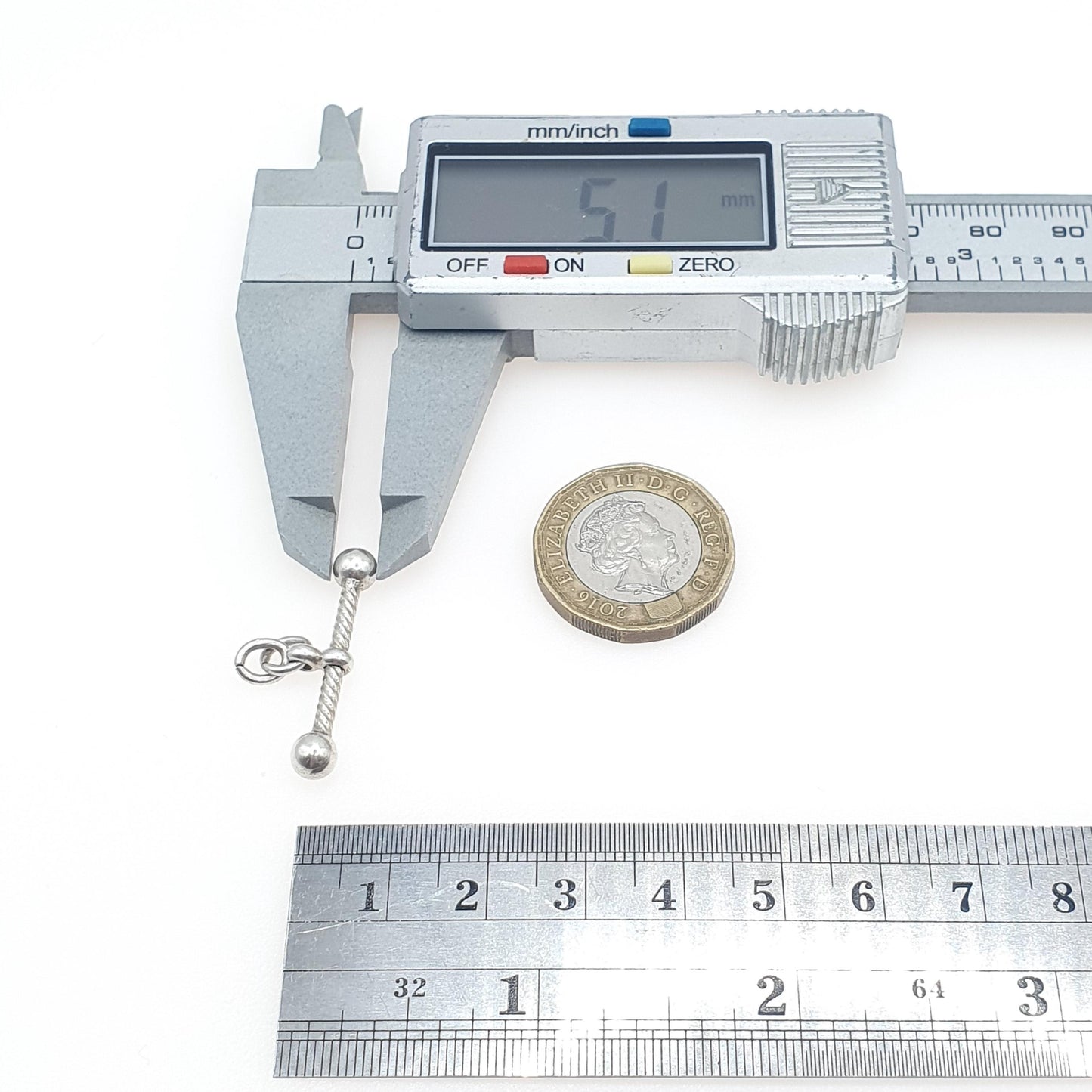 Antique Victorian Solid Silver T Bar Pendant Necklace Twisted Ball Ends, Albertina Charm Vintage Womens Jewelry Jewellery Unisex