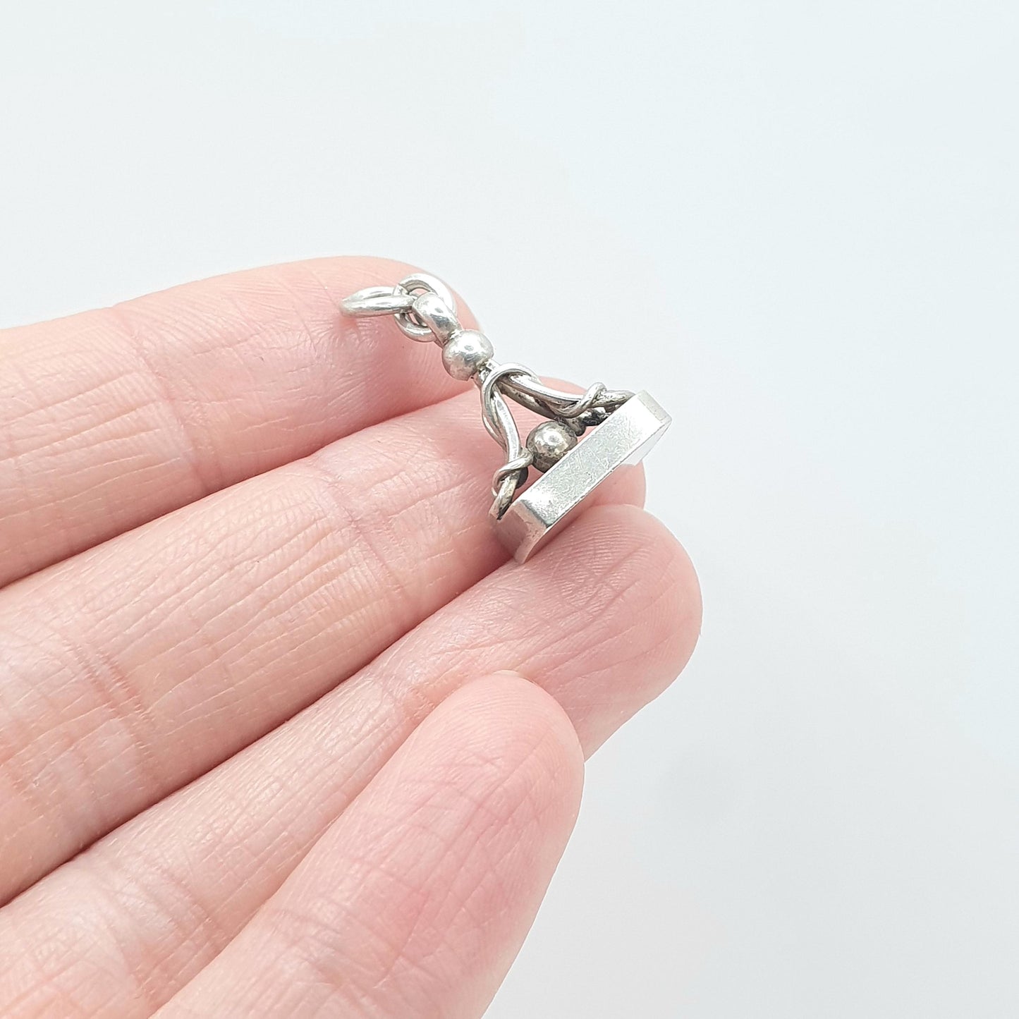 Antique Victorian Solid Silver Letter Seal Fob Pendant Albert Chain Not Engraved Vintage Women’s Men’s Unisex Necklace Jewelry Jewellery