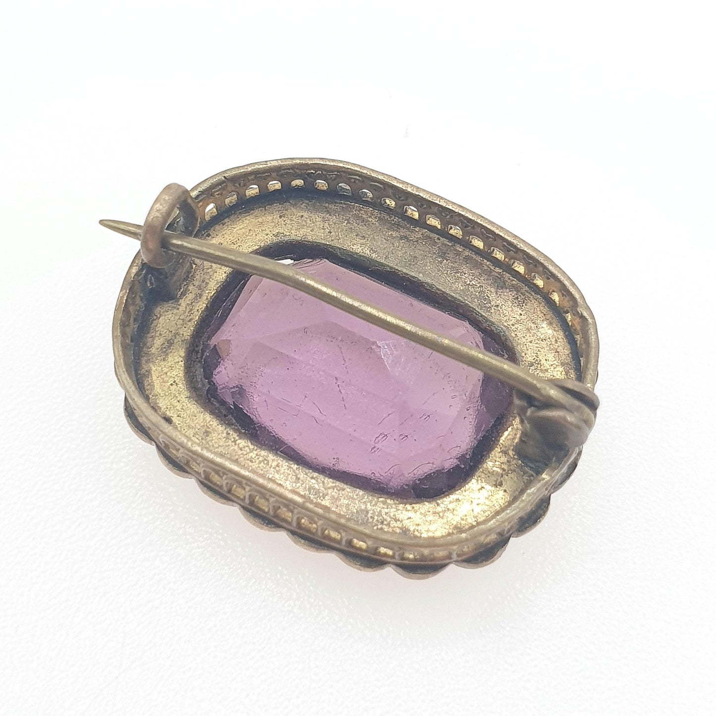 Antique Victorian Amethyst Paste & Seed Pearl Brooch Gold Tone Base Metal Faux Pearls Vintage Lilac Womens Jewelry Jewellery