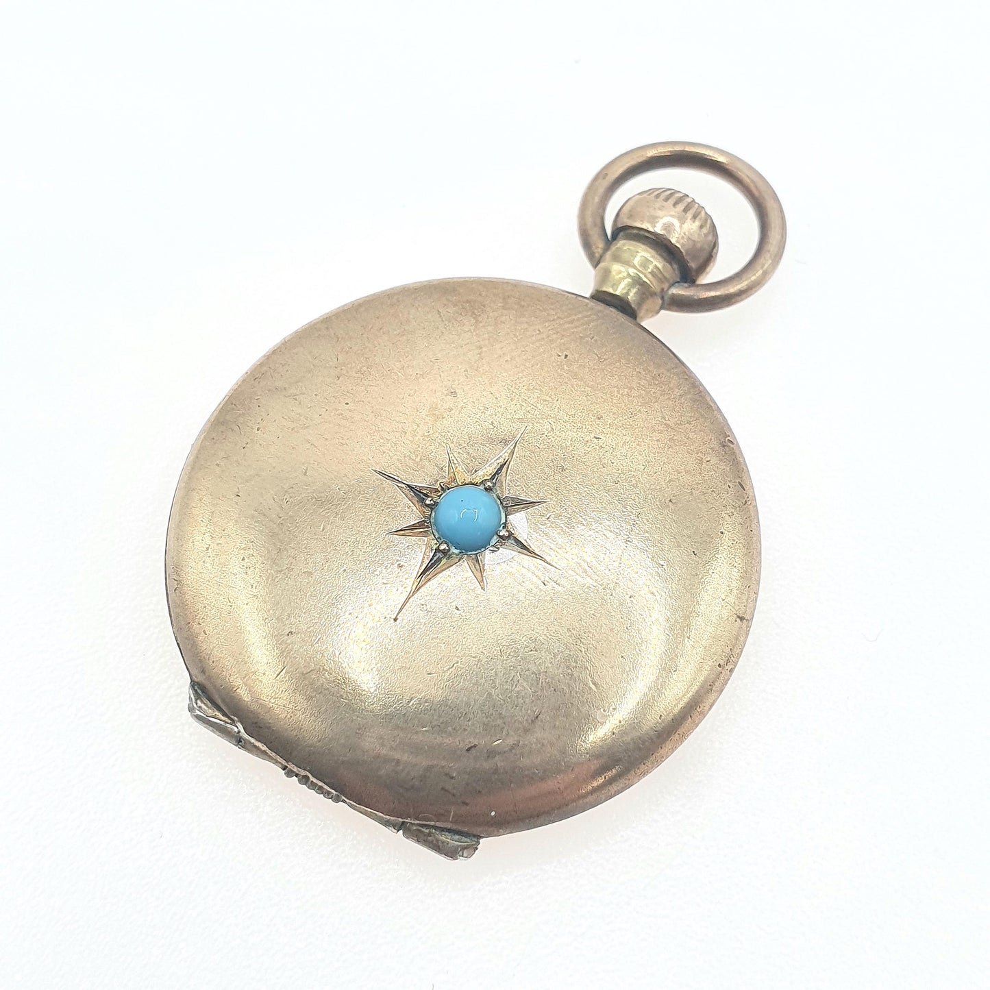 Antique Victorian Rolled Gold Turquoise Glass Locket Pocket Watch Style Gold Fillled Vintage Necklace Womens Ladies Jewellery Jewelry