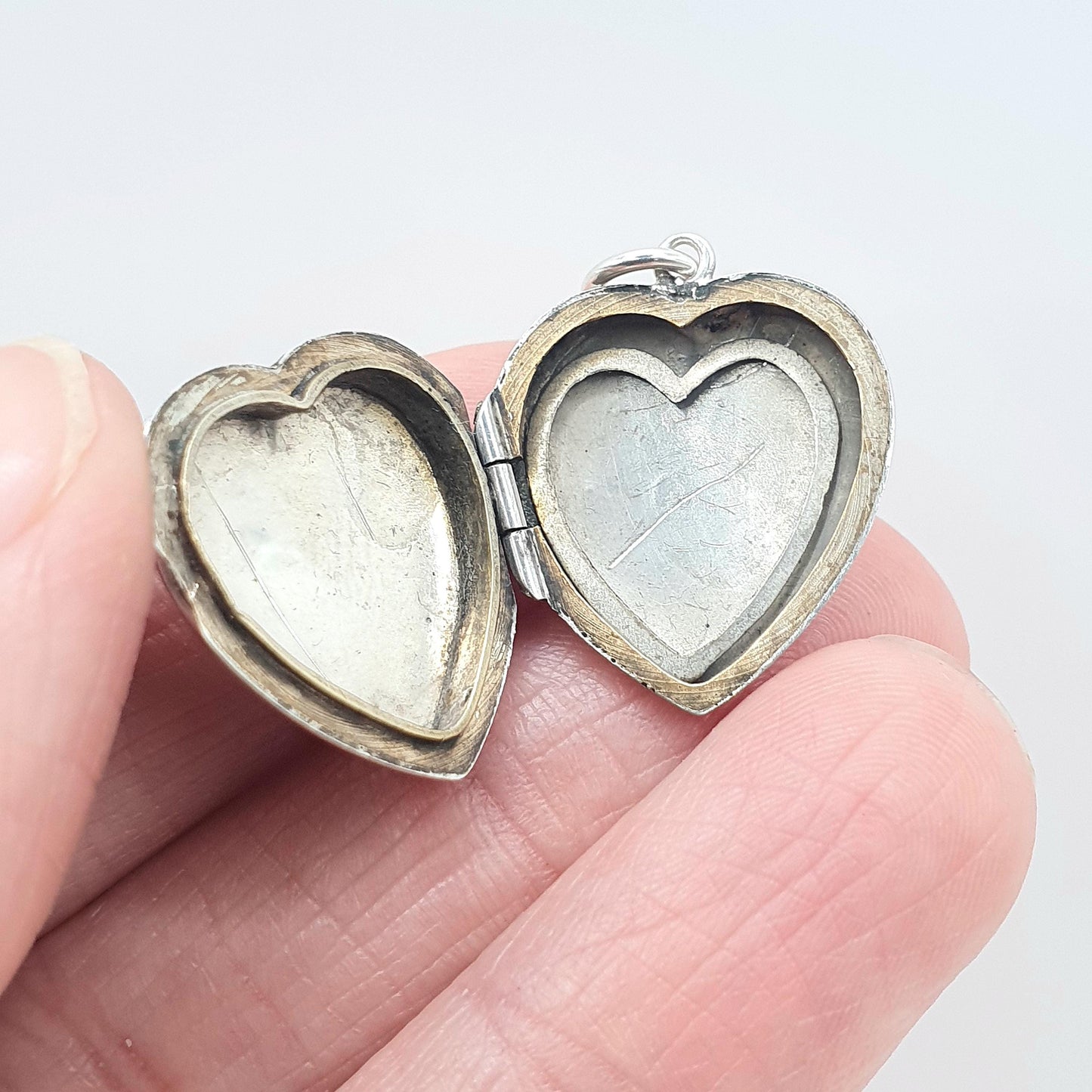 Antique Art Deco Solid Silver Heart Locket Necklace Pendant Sunburst Pattern Back and Front Womens Jewelry Vintage Jewellery