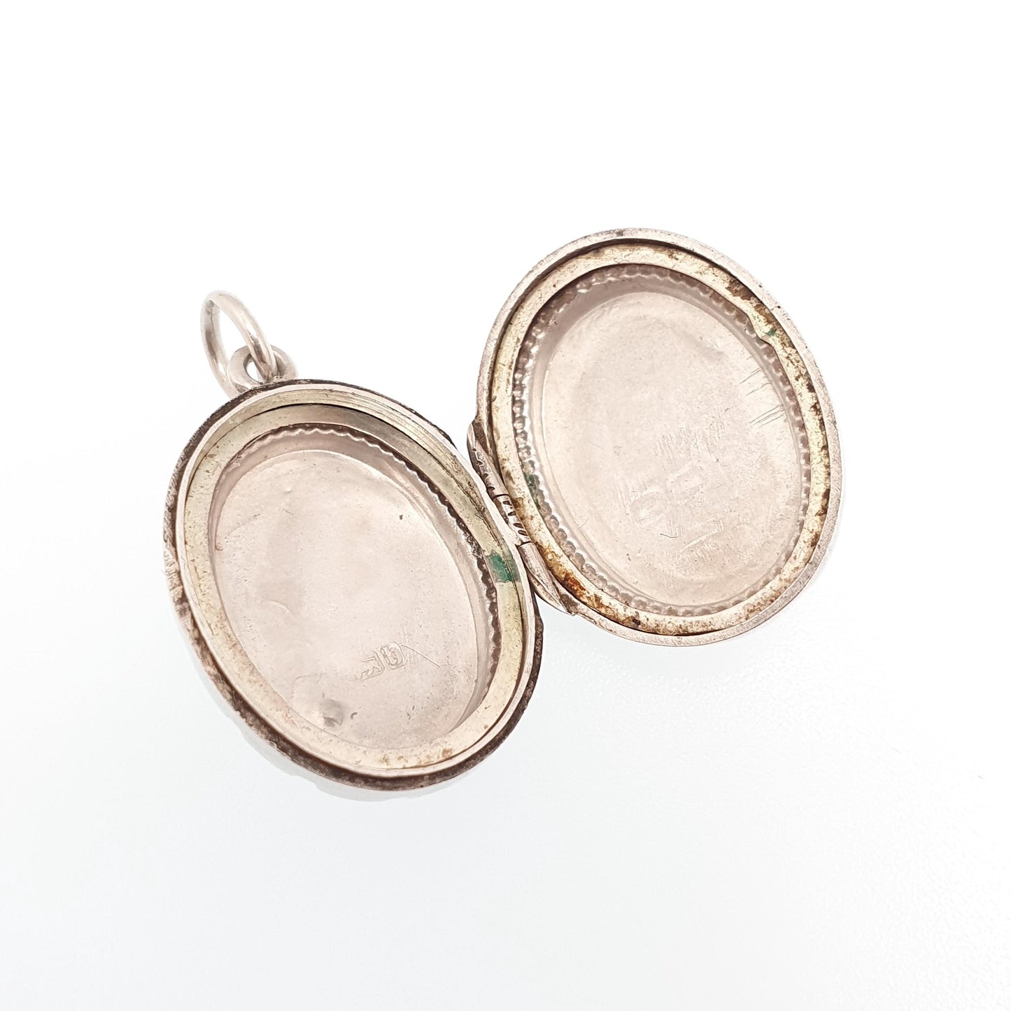 Antique Sterling Silver Locket Hallmark Oval Small Cute 1882 Hallmark Necklace Vintage Stepped Pendant Geometric Womens Jewelry Jewellery