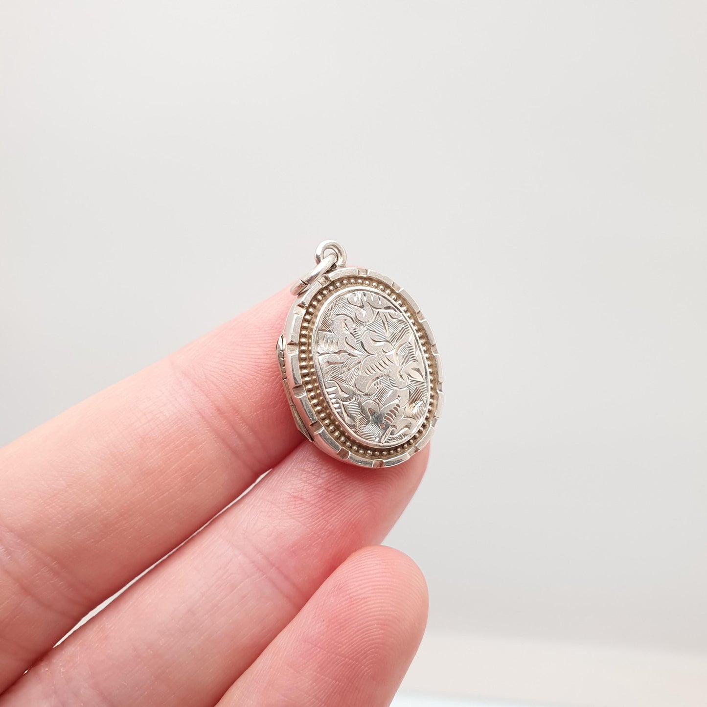 Antique Sterling Silver Locket Hallmark Oval Small Cute 1882 Hallmark Necklace Vintage Stepped Pendant Geometric Womens Jewelry Jewellery