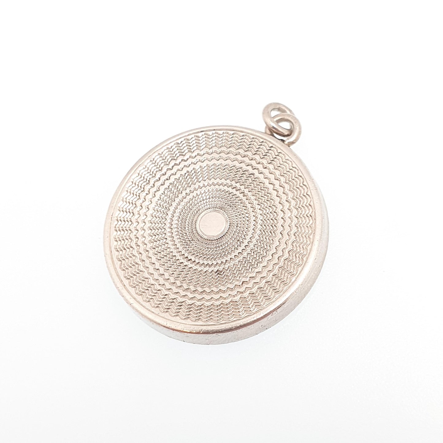 Antique Sterling Silver Locket Art Deco Geometric Pattern Round Circle Necklace Pendant 1920s Picture Photo Jewelry Vintage Jewellery