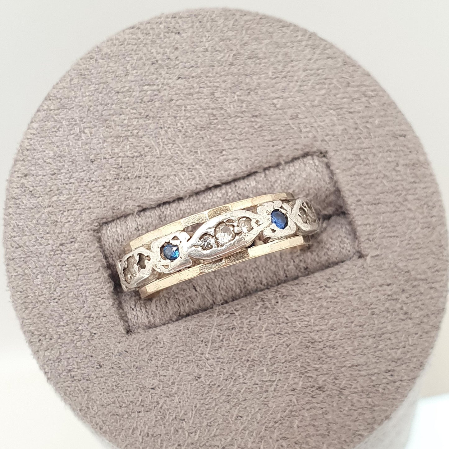 Antique Eternity Ring 9ct Gold Blue White Spinel Solid 9k 375 & Silver 1920s Fine Rare Full Estate Womens Jewelry