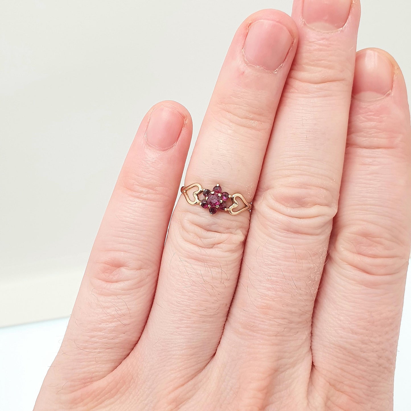 Vintage 9k 9ct Gold Ruby Ring Cluster Hallmarked Solid 375 9kt Red Genuine Gemstone Heart Shoulders Womens Jewelry Jewellery