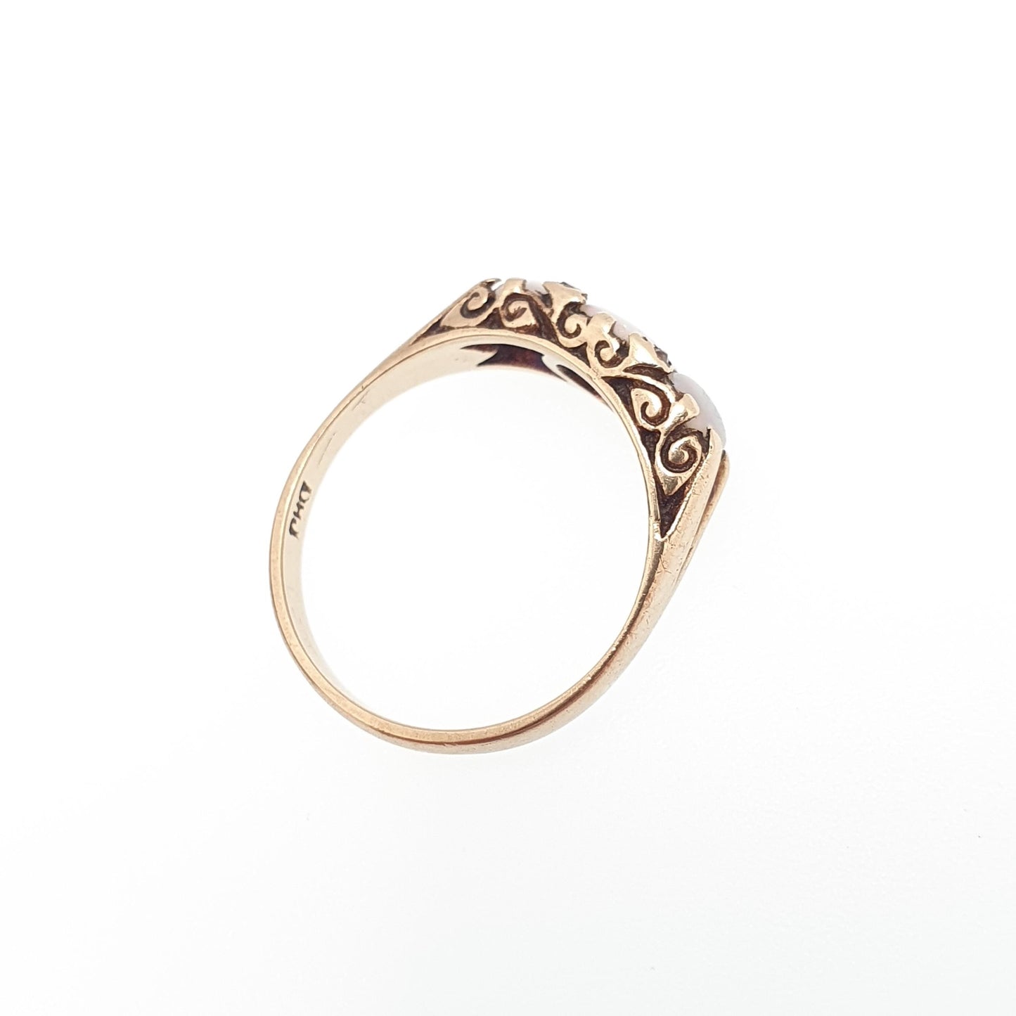 Vintage 9ct Gold Opal Diamond Ring Trilogy Solid 9k 9kt 375 1975 White Opals Hallmarked Retro Womens Jewelry Jewellery