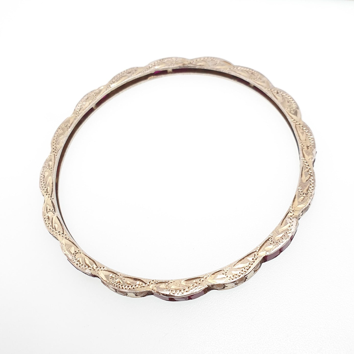 Vintage Rolled Gold Ruby & White Sapphire Bangle Gold Filled Genuine Real Gemstones Handmade 9.19g Jewellery Jewelry