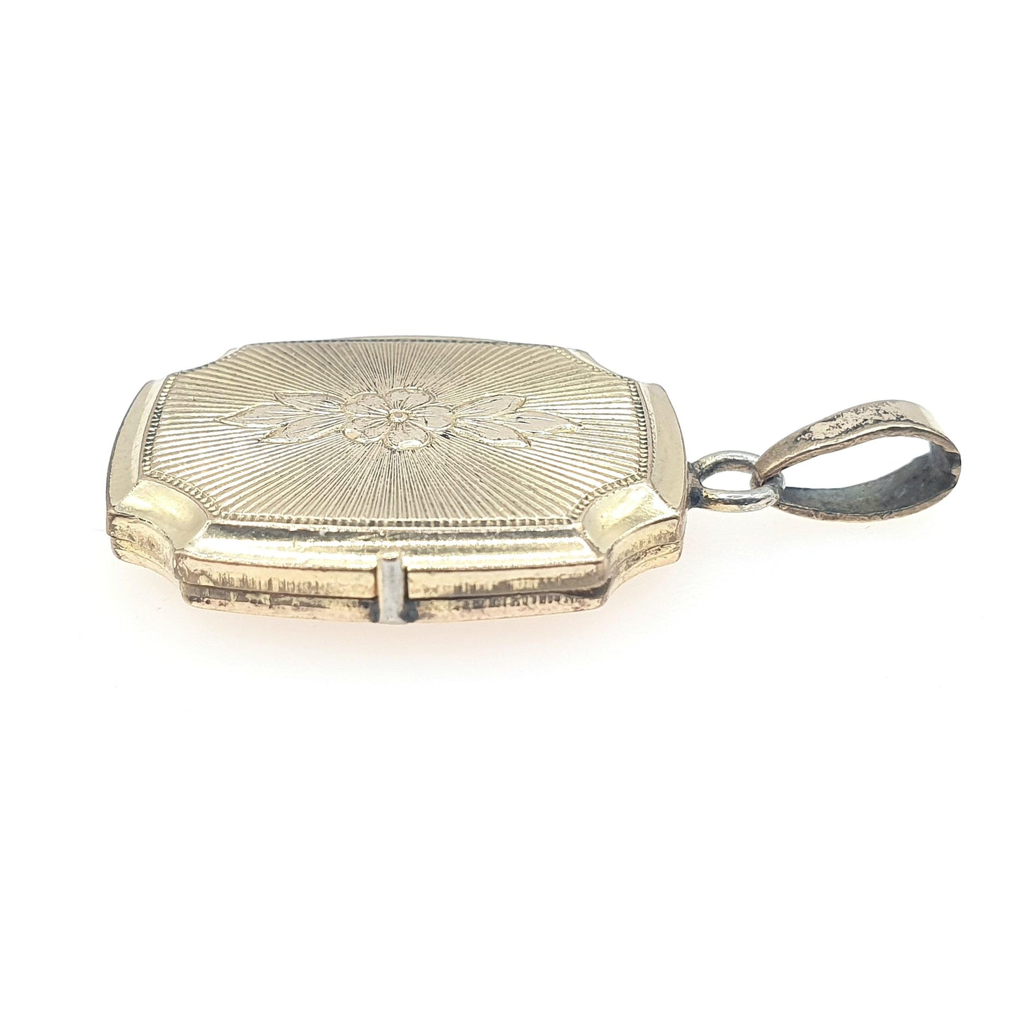 Vintage Rolled Gold Sunburst Flower Locket Rectangular Shape Gold Filled Picture Photo Womens Ladies Retro Jewellery Jewelry