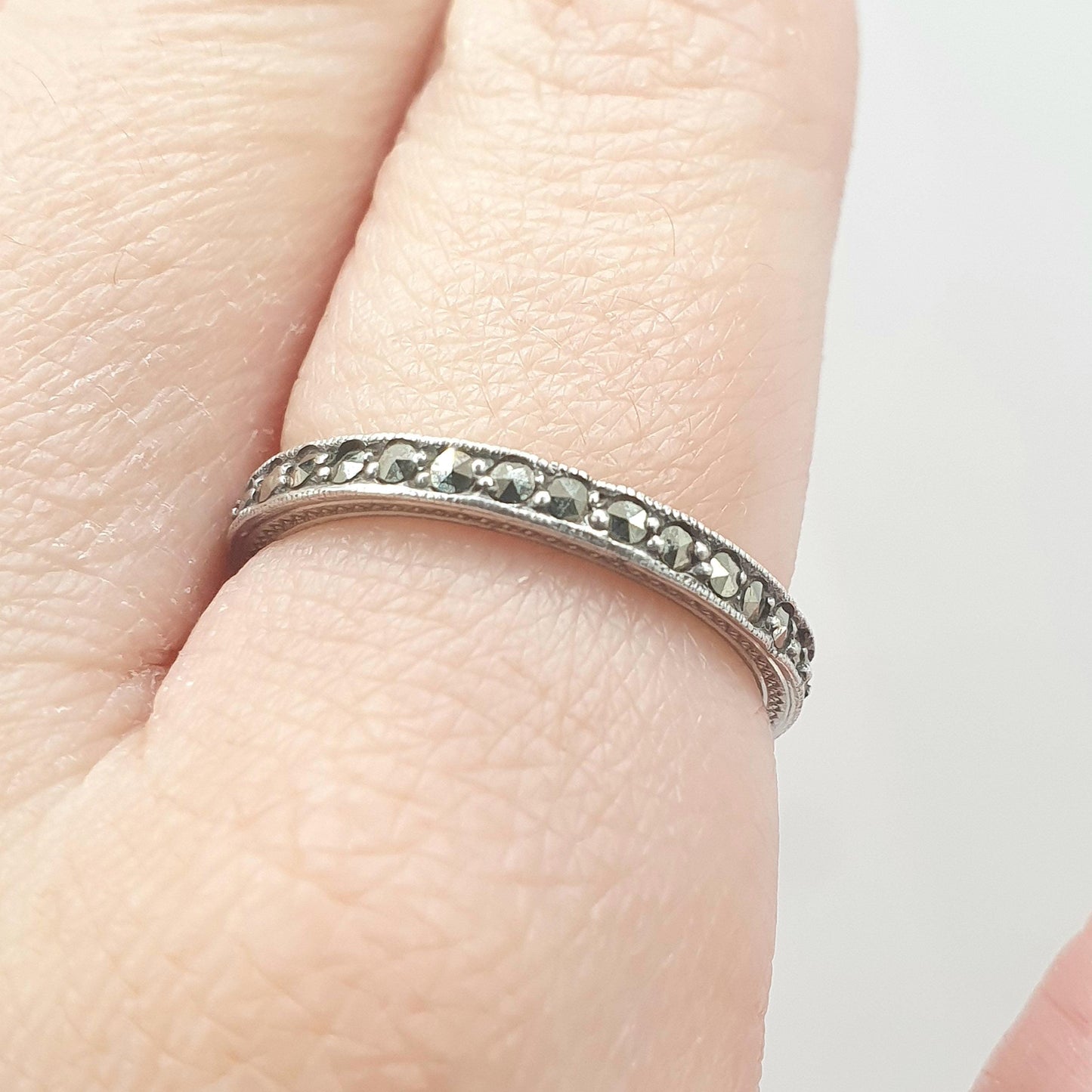 Antique Solid Silver Marcasite Eternity Ring Art Deco Promise Gift Full Band Women’s Mens Jewelry Jewellery