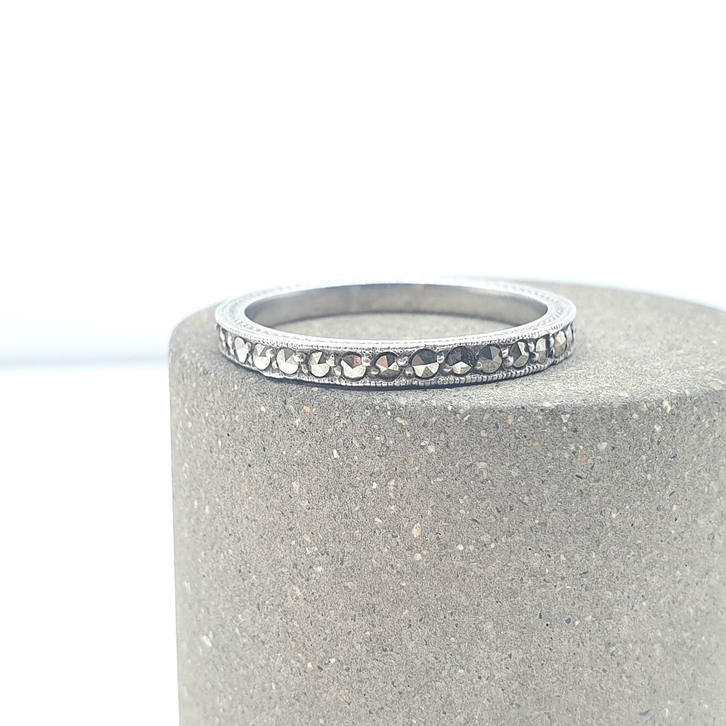 Antique Solid Silver Marcasite Eternity Ring Art Deco Promise Gift Full Band Women’s Mens Jewelry Jewellery