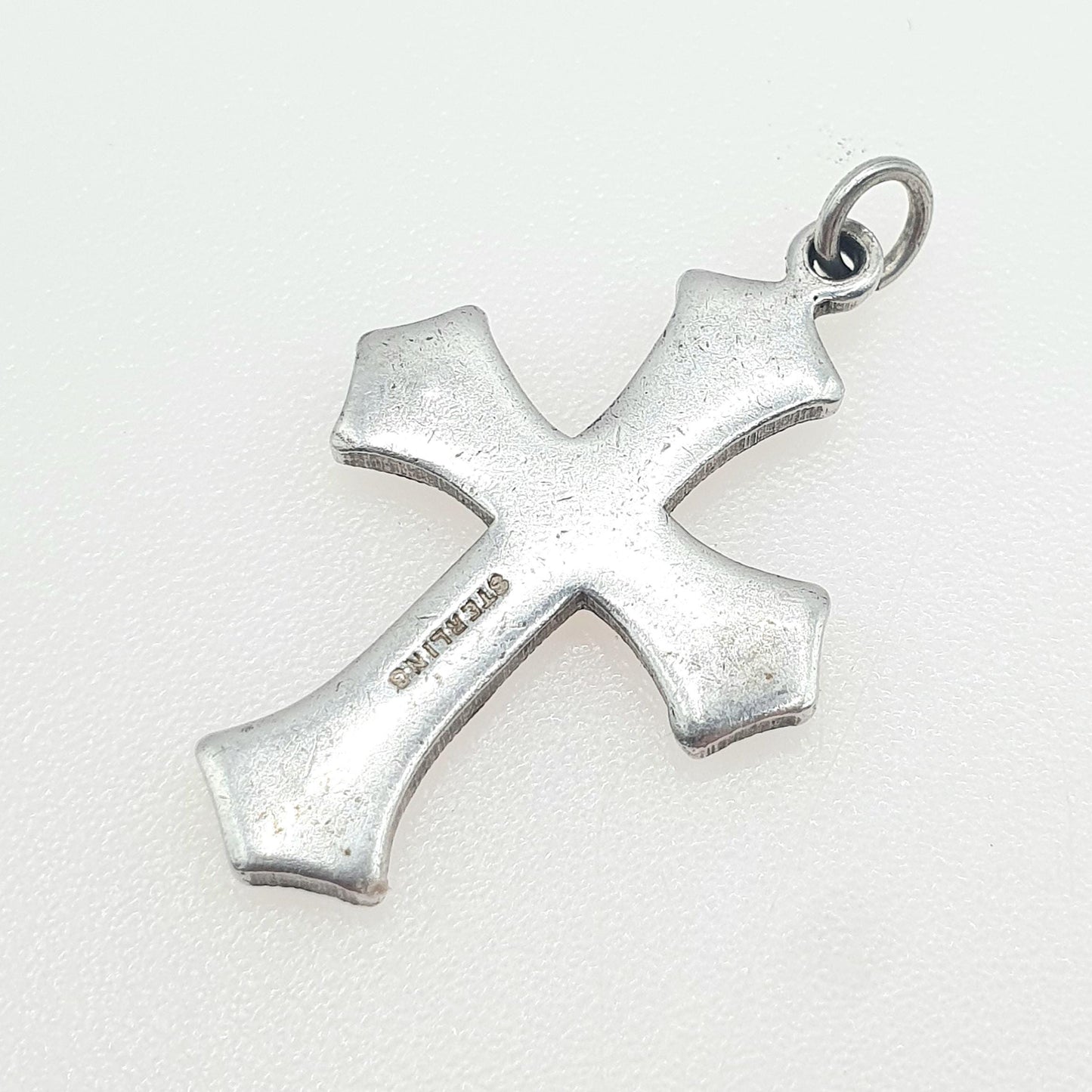 Antique Sterling Silver Turquoise Glass Crucifix Cross Pendant Simulated Pearl Necklace Art Deco Mens Womens Jewellery Jewelry