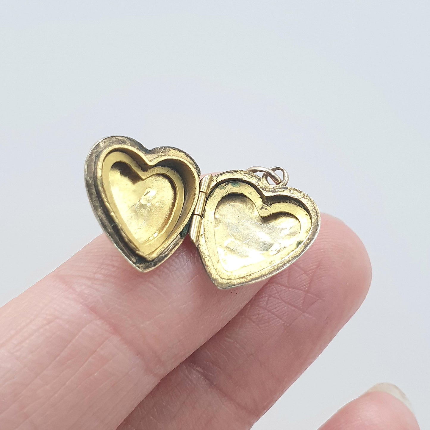 Antique Art Deco 9ct Gold BK & FT Heart Locket Tiny Small Picture Photo Pendant Vintage Women Jewellery Jewelry