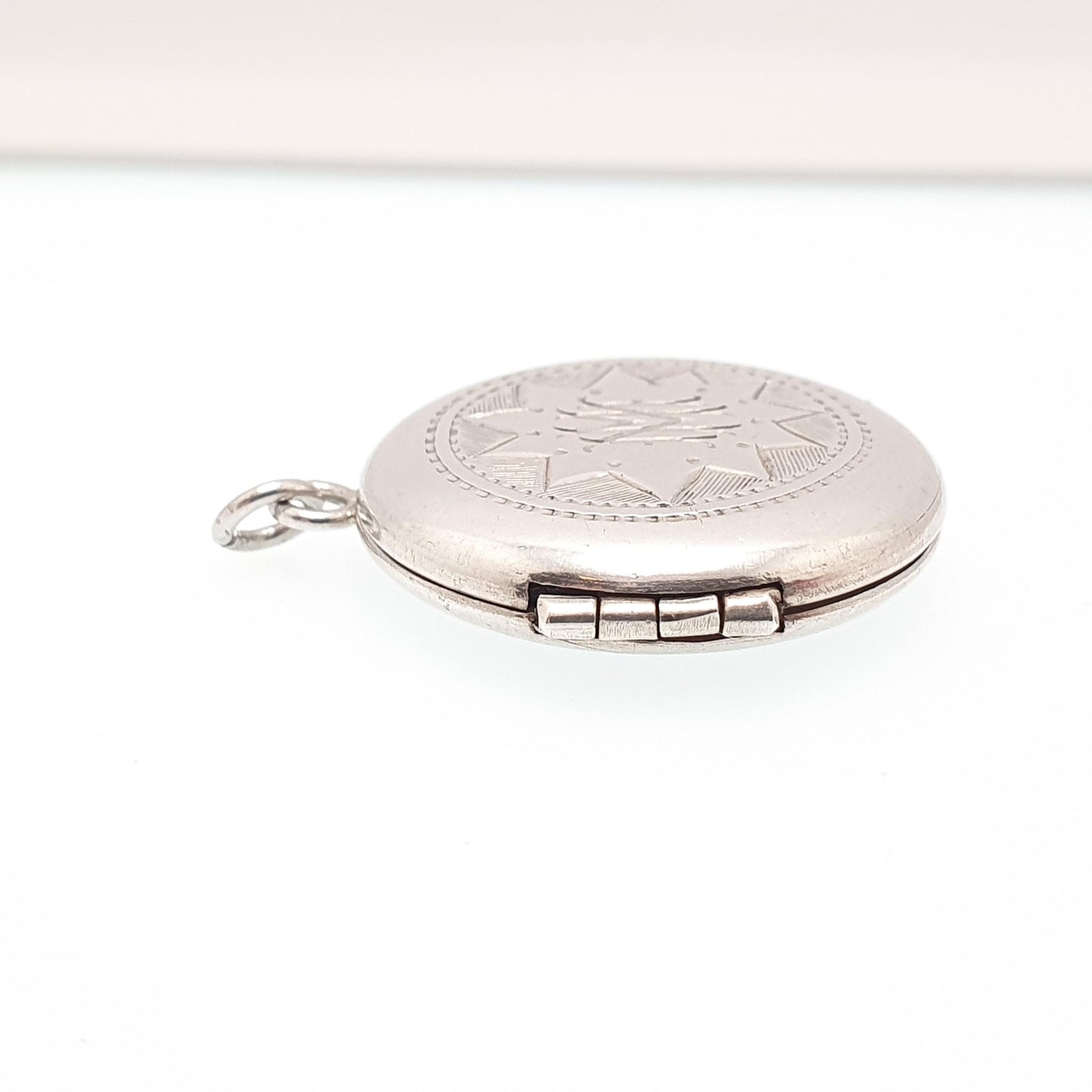 1940s Vintage "M" Sterling Silver Locket Necklace Pendant Initial Letter Name Engraved Womens Mens Jewelry Jewellery