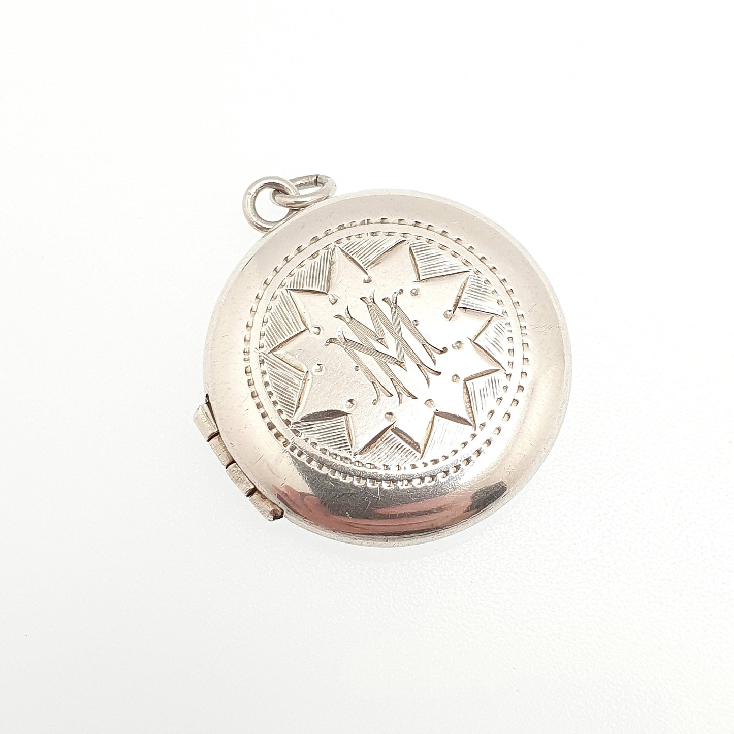 1940s Vintage "M" Sterling Silver Locket Necklace Pendant Initial Letter Name Engraved Womens Mens Jewelry Jewellery