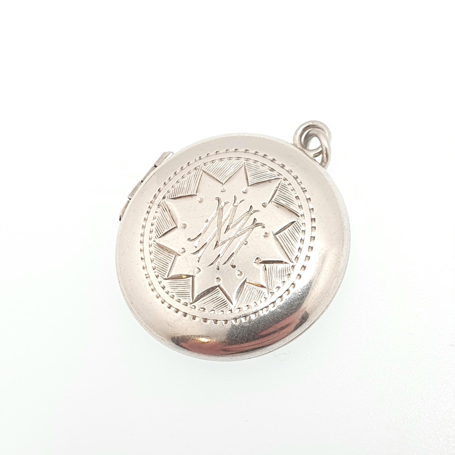 1940s Vintage "M" Sterling Silver Locket Necklace Pendant Initial Letter Name Engraved Womens Mens Jewelry Jewellery