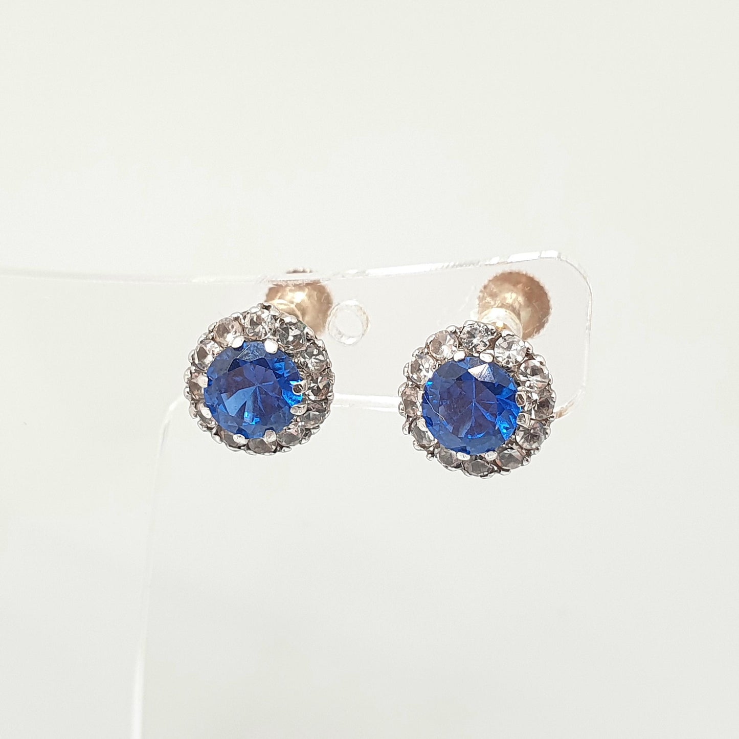 Antique 9ct 9k Gold Blue Spinel Earrings White Quartz Victorian Solid Silver Genuine Gemstone Cluster Screw Back Vintage Jewelry Jewellery