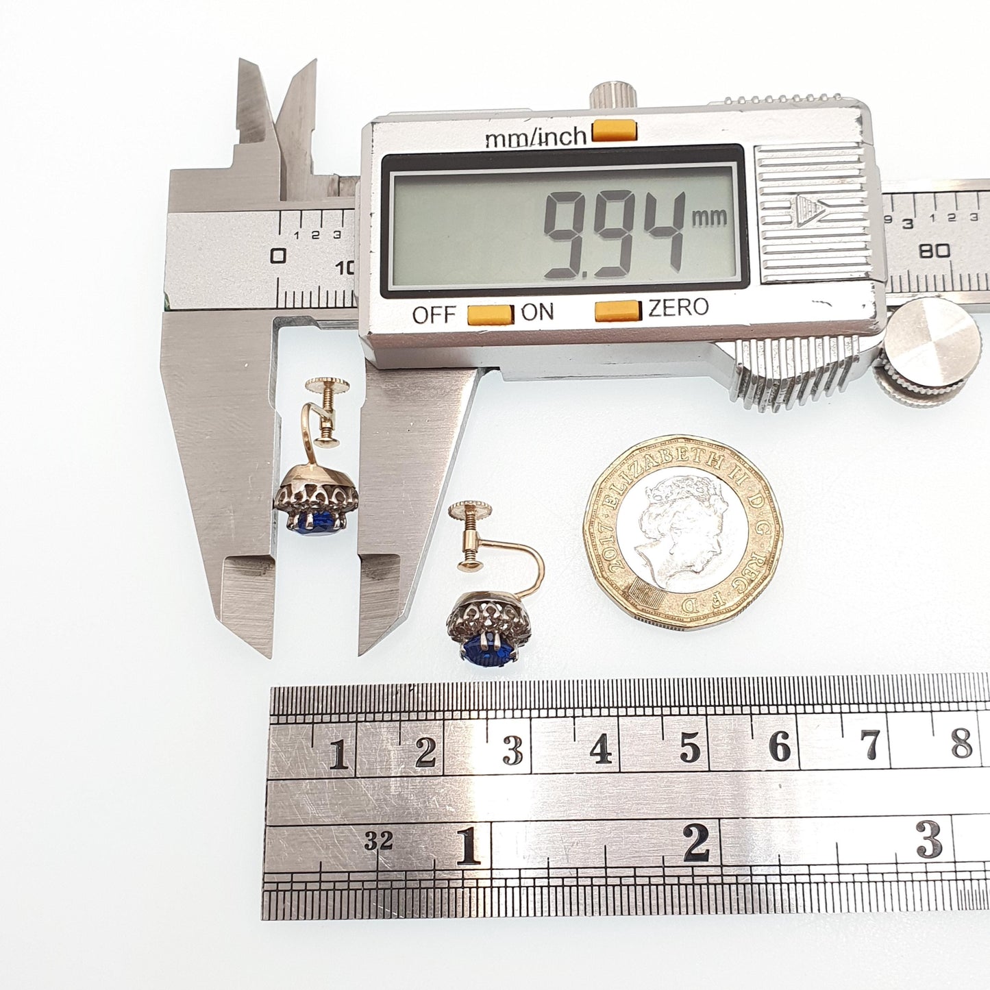 Antique 9ct 9k Gold Blue Spinel Earrings White Quartz Victorian Solid Silver Genuine Gemstone Cluster Screw Back Vintage Jewelry Jewellery