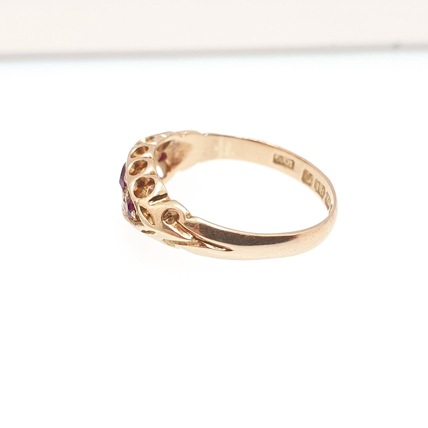 Antique 18ct Gold Ruby & Diamond Ring Edwardian 18k Solid 750 Boat 1905 Hallmark Old Cut Womens Vintage Jewelry