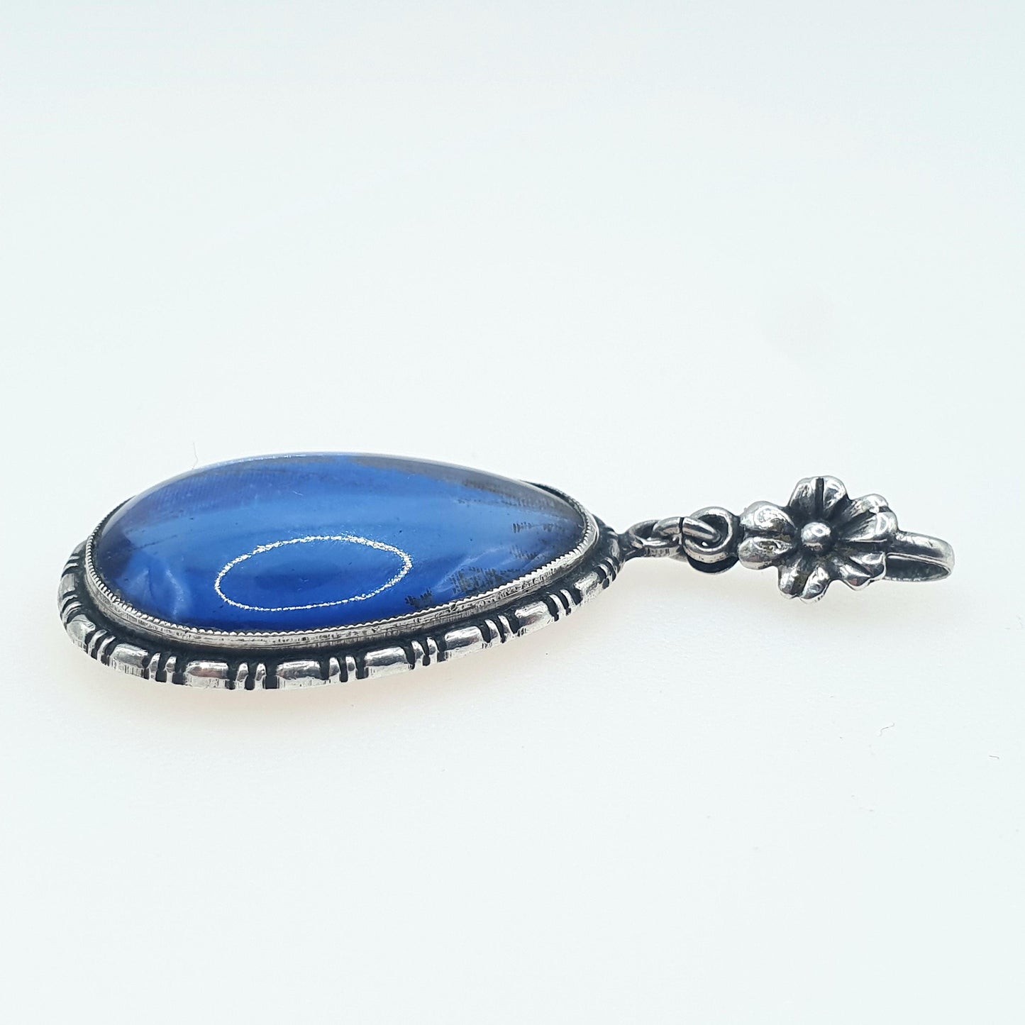 Antique Art Deco Sterling Silver Butterfly Wing Pendant TLM Thomas L Mott Vintage 1920s Blue Bug Fly Insect Jewelry Jewellery Womens