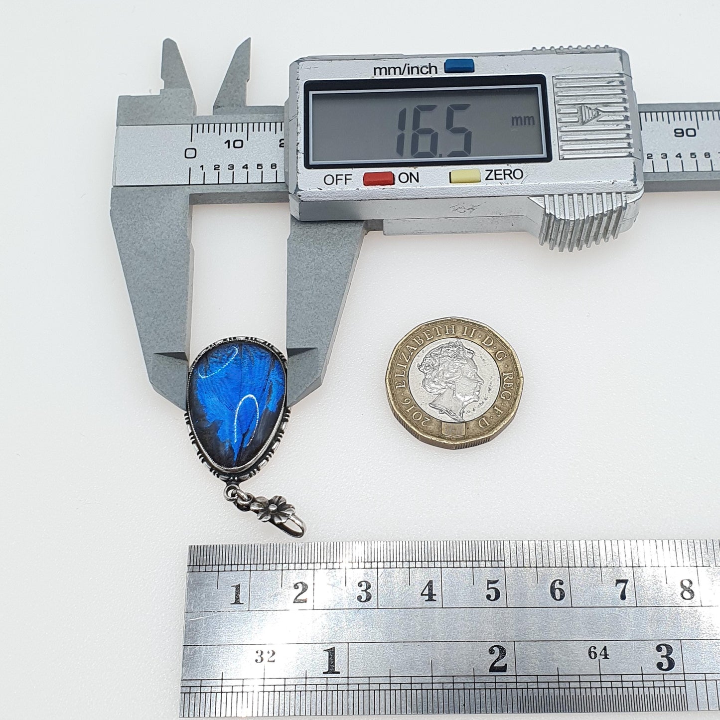 Antique Art Deco Sterling Silver Butterfly Wing Pendant TLM Thomas L Mott Vintage 1920s Blue Bug Fly Insect Jewelry Jewellery Womens