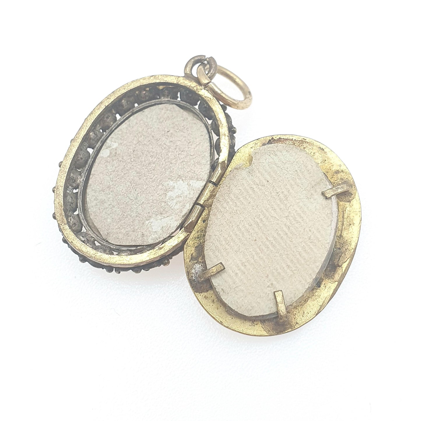 Antique Victorian Diamond Paste Locket Pendant Necklace Gold Tone Base Metal Picture Photo Womens Vintage Jewelry Jewellery