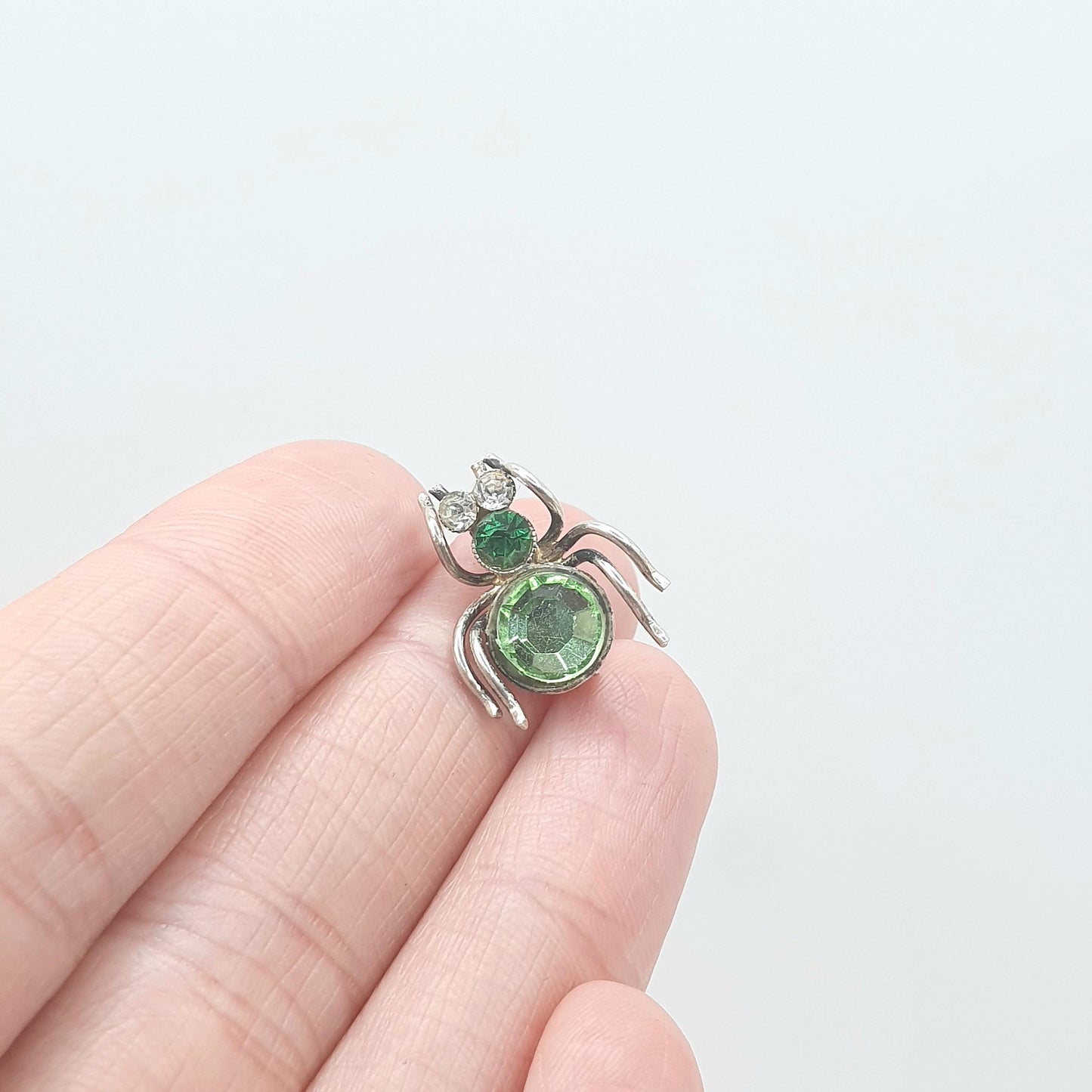 Antique Victorian Solid Silver Spider Brooch Green Paste Tiny Spiders Spiderweb Insect Bug Womens Vintage Jewelry Jewellery