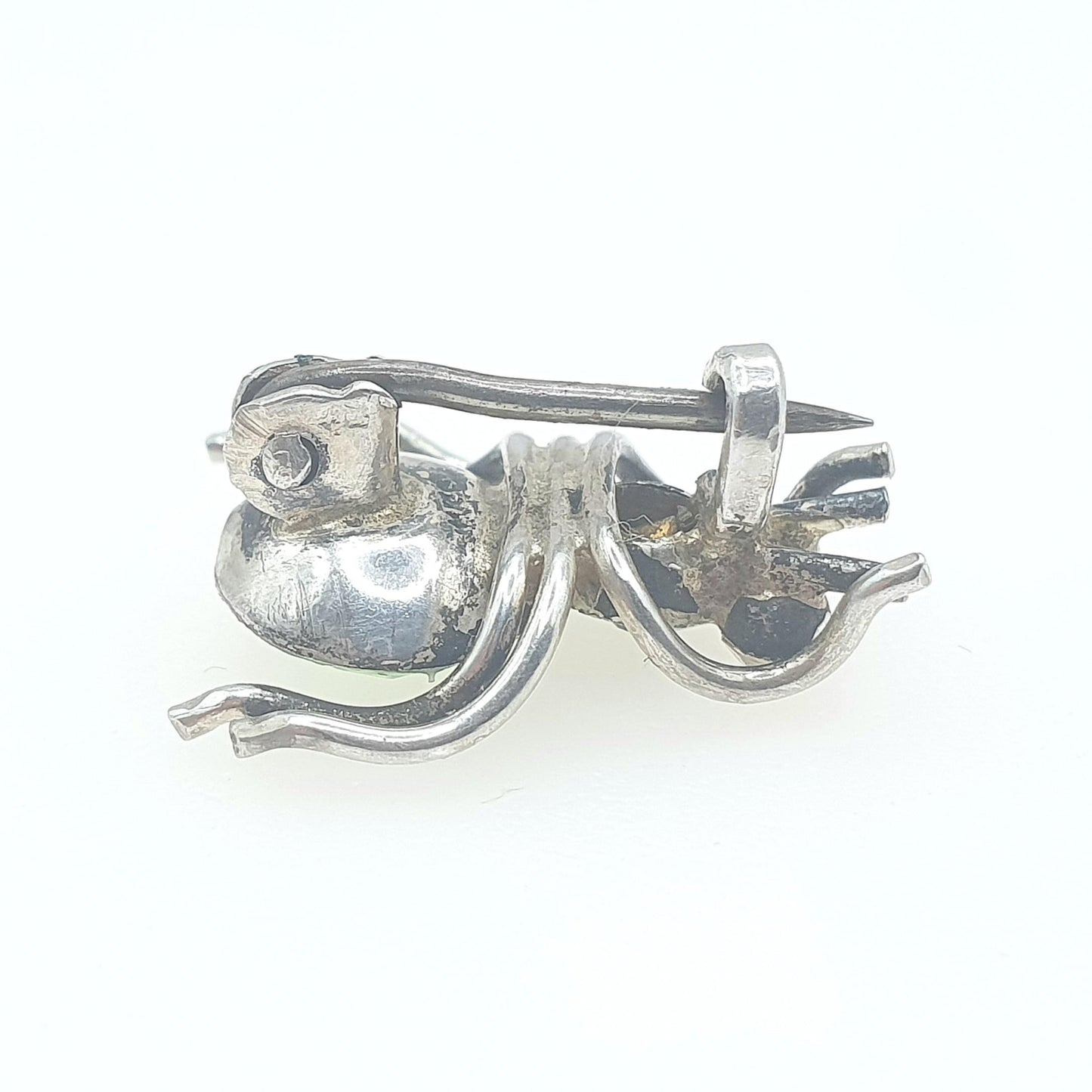 Antique Victorian Solid Silver Spider Brooch Green Paste Tiny Spiders Spiderweb Insect Bug Womens Vintage Jewelry Jewellery