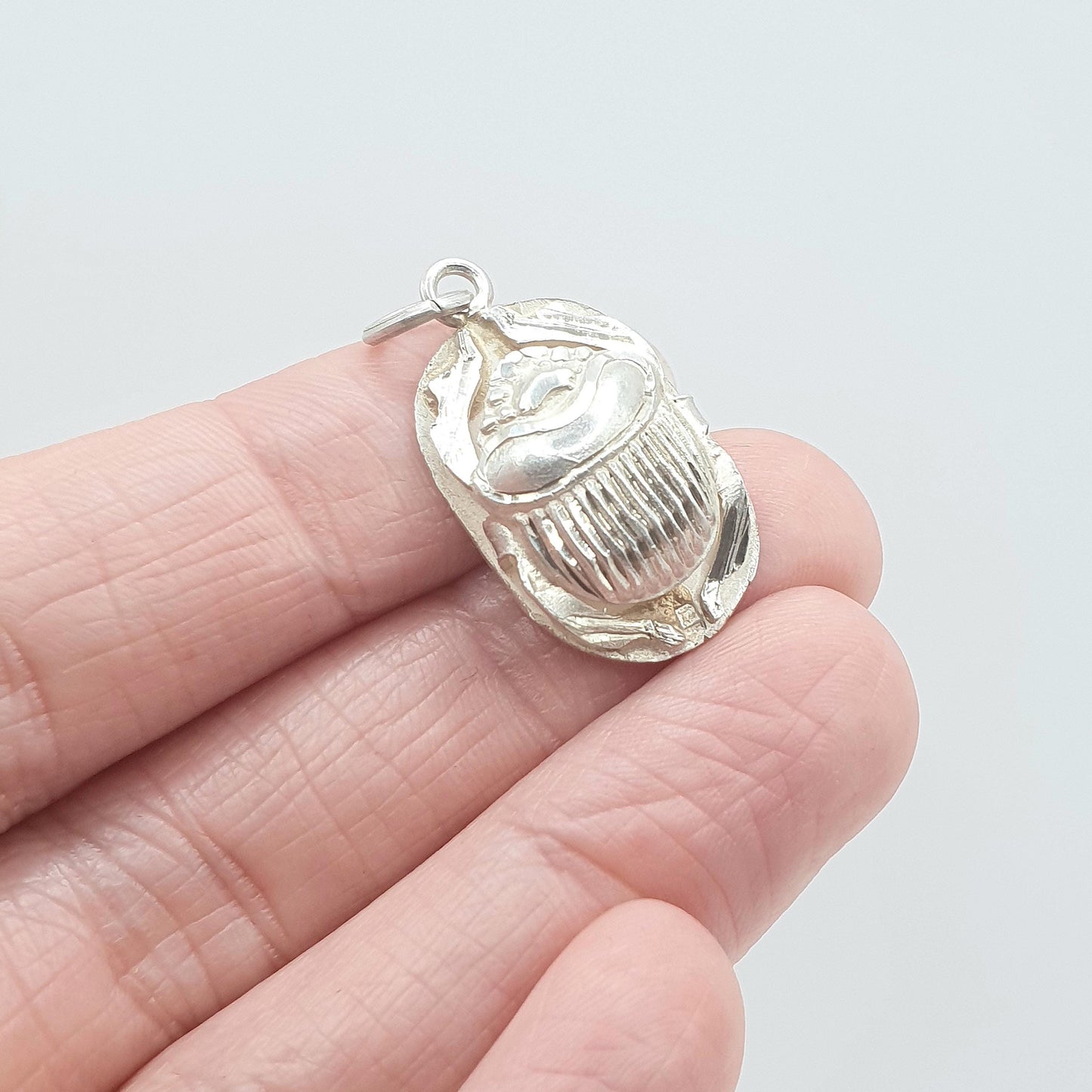 Vintage Solid Silver Scarab Beetle Pendant Necklace Insect Bug Egyptian Egypt Mens Jewellery Womens Jewelry